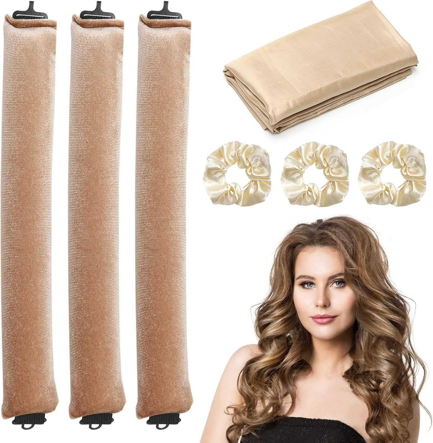 Pack of 3 Curls without Heat, Heatless Curls Band, Curlers with Hooks, Overnight Blowout, Heat-Free Curling Iron for All Hair Types, DIY Overnight Curls for Long, Medium Hair image number 1