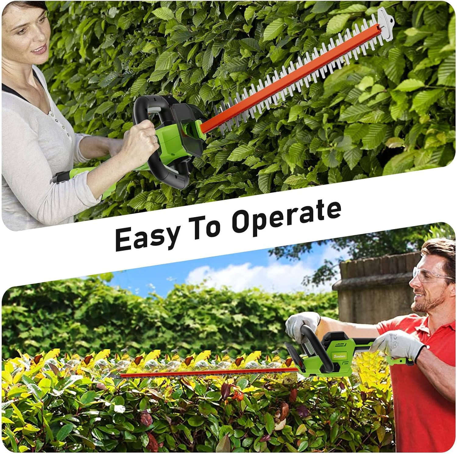 20V Cordless Hedge Trimmer Garden Tools with 2 Batteries and Charger, 550Mm Blade Length, Electric Hedge Shear Bush Trimming, Grass Shrub Pruner Cutter Mover for Yard, Lawn image number 3