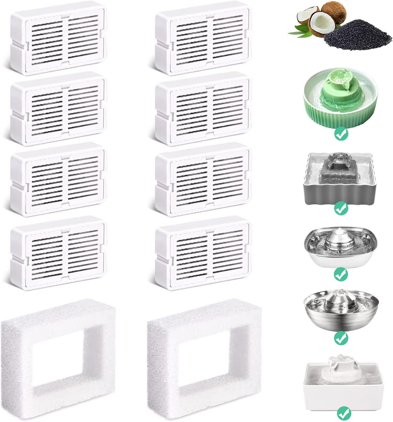 8 Pack Replacement Filters for 360&deg; Cupcake Ceramic Pet Fountain, GISOFIK Cat Water Fountain Filters, Triple Filtration Pet Fountain Filter, Ceramic Cat Fountain Filters with 2 Foam Filters