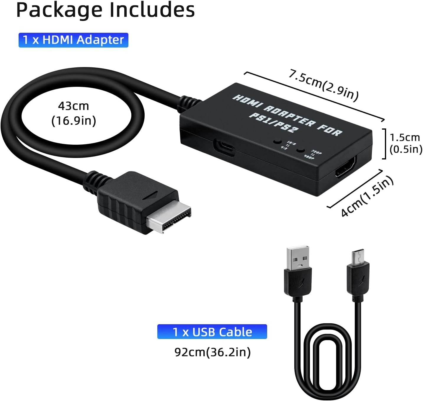 Mcbazel HDMI Adapter Converter for Ps1/Ps2-Supports 4:3/16:9 Aspect Ratio, Switchable 480P/720P Resolution image number 1