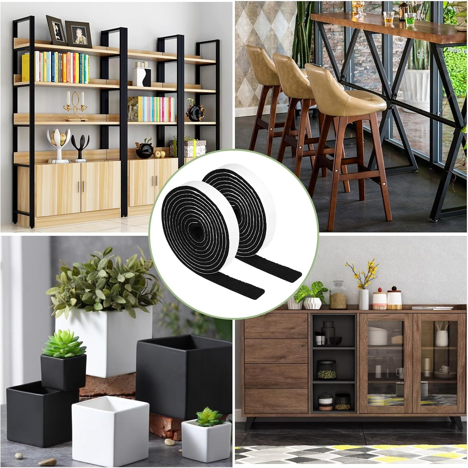 COMNICO 4 Rolls Felt Strip with Adhesive Backing, Non Slip Cuttable Felt Tape Self Adhesive Furniture Pads for Protecting Furniture Surfaces Hardwood Floor Chair Wall (Black, 1/2X60In)(Black,4) image number 2