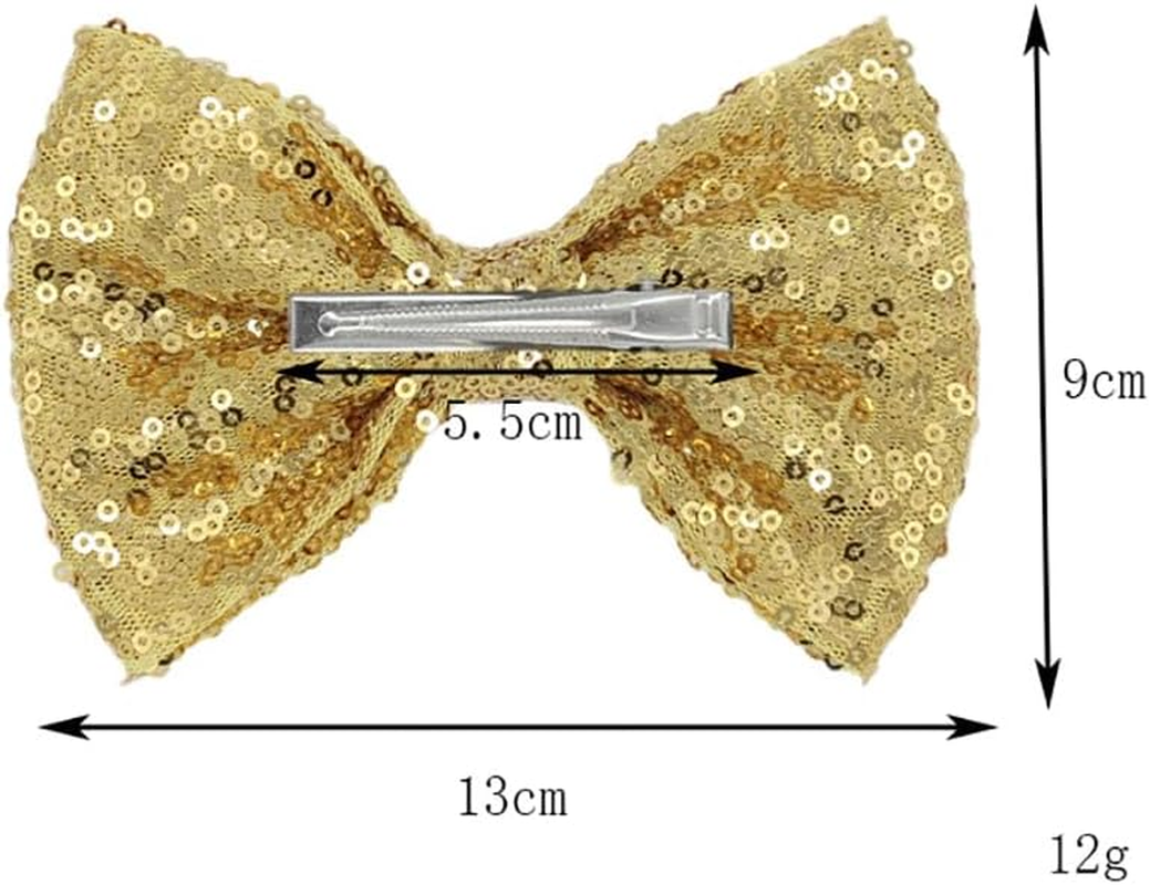 Valentine'S Day Hair Clips Large Sequin Hair Bow Glitter Hair Clips Decorative Christmas Hair Bow Clips for Women Girls Black Silver and Gold 3 Pack