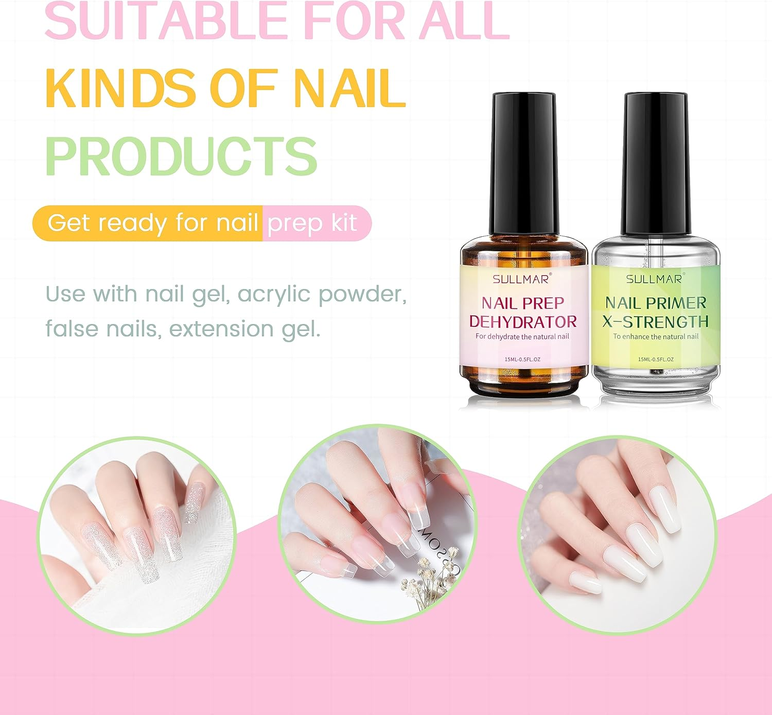 SULLMAR Nail Prep Dehydrator & Nail Primer X-Strength Kit, 2Pcs Nail Dehydrator and Primer Profession Nail System Enhance Nail Bonding Nail Primer and Dehydrator for Acrylic Nails image number 2