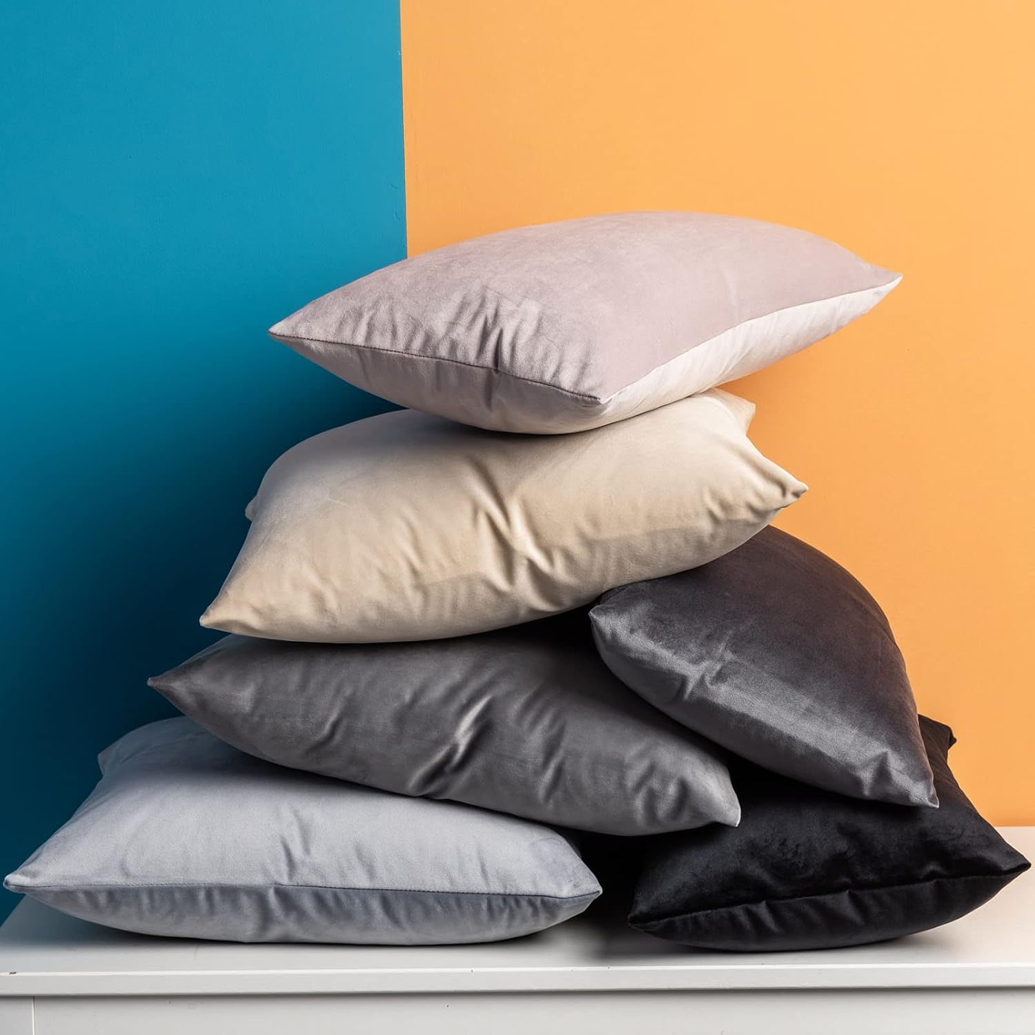 JUSPURBET Decorative Velvet Throw Pillows Covers for Couch Bed Sofa,Pack of 2 Luxury Solid Soft Cushion Cases,26X26 Inches,Khaki image number 3