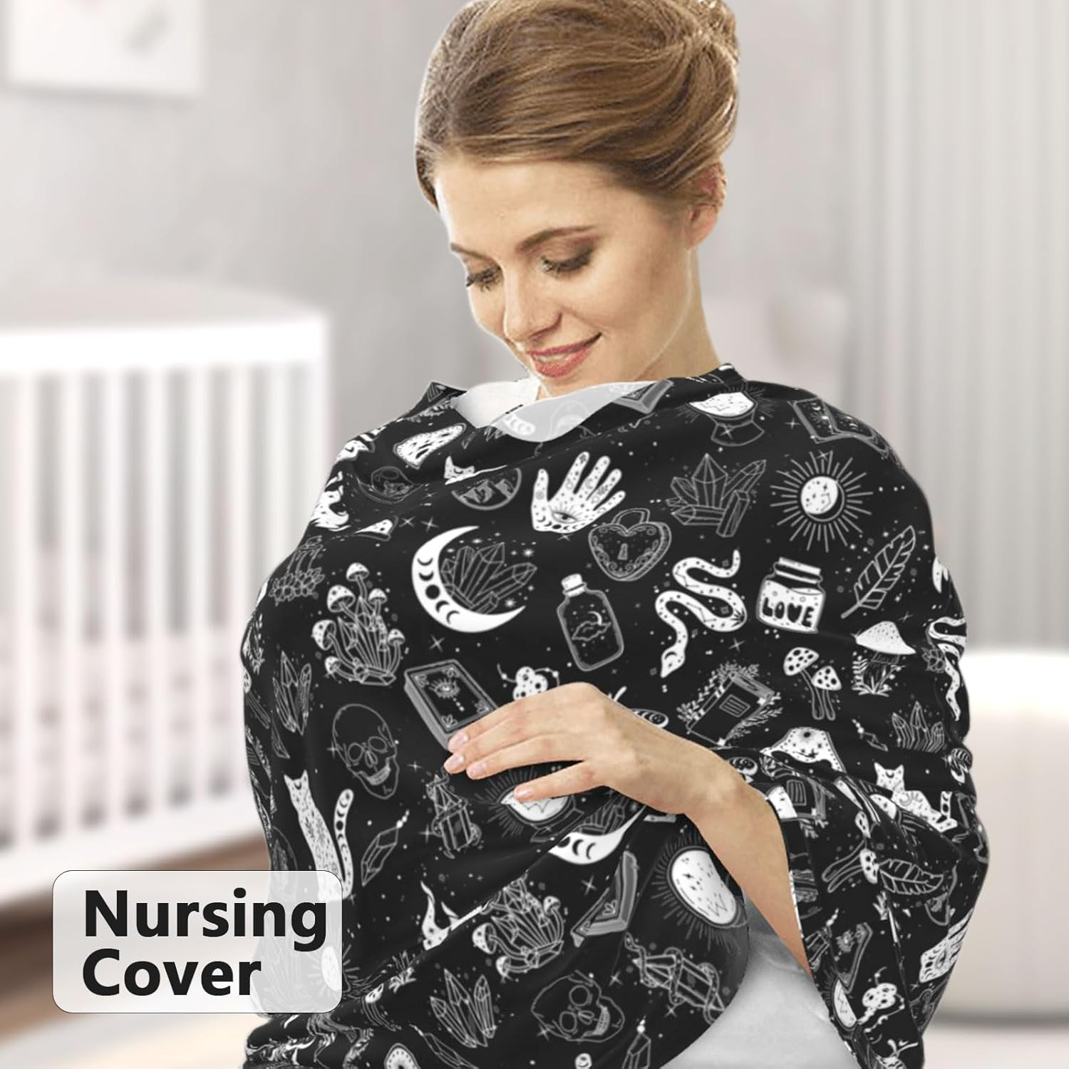 Goth Carseat Covers Baby, Gothic Winter Carseat Cover for Baby, Minky Baby Car Seat Cover for Boy & Girl, Peekaboo Opening Car Seat Canopy for Newborn, Multi Use Mom Nursing Cover, Gothic image number 3