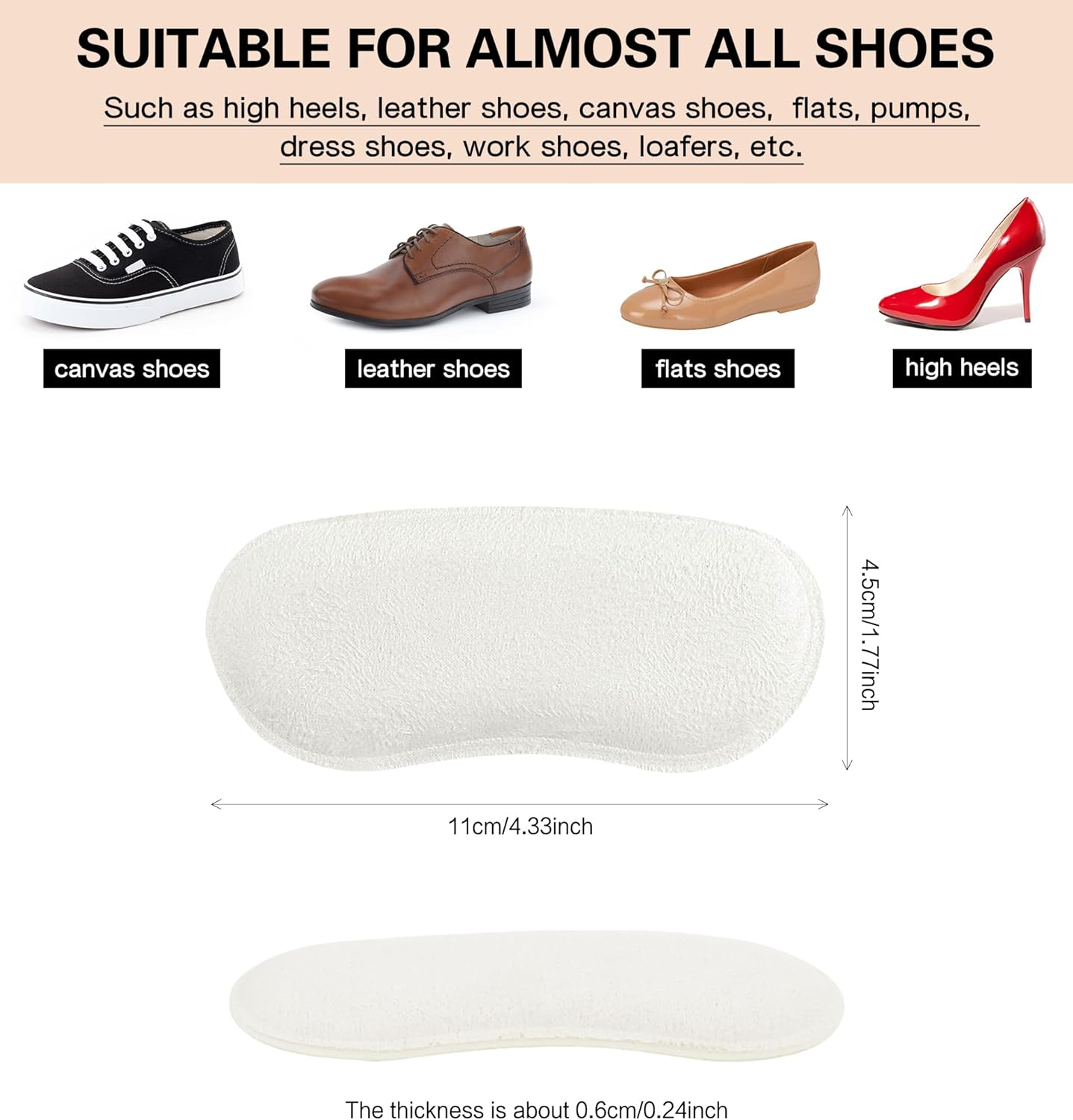 YBVABE Heel Grips Liner Cushions Inserts for Shoes Too Big - 8 Pieces Large Heel Pads Snugs for Sports Shoes Too Big, Improved Fit and Comfort Filler for Men & Women, Stop Heel Slip and Blister