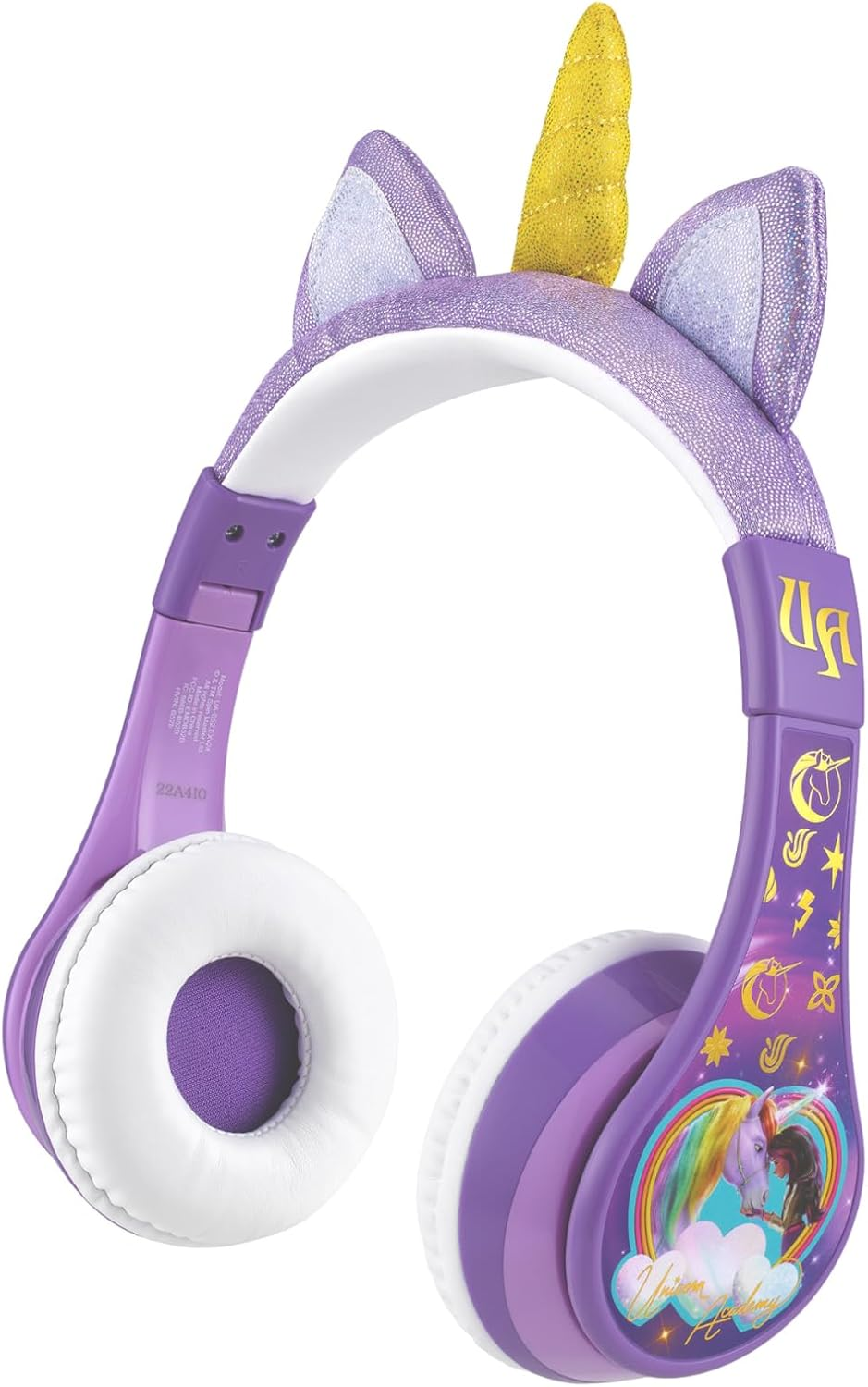 Ekids Unicorn Academy Bluetooth Headphones, Wireless Headphones with Microphone Includes Aux Cord, Volume Reduced Kids Foldable Headphones for School, Home, or Travel