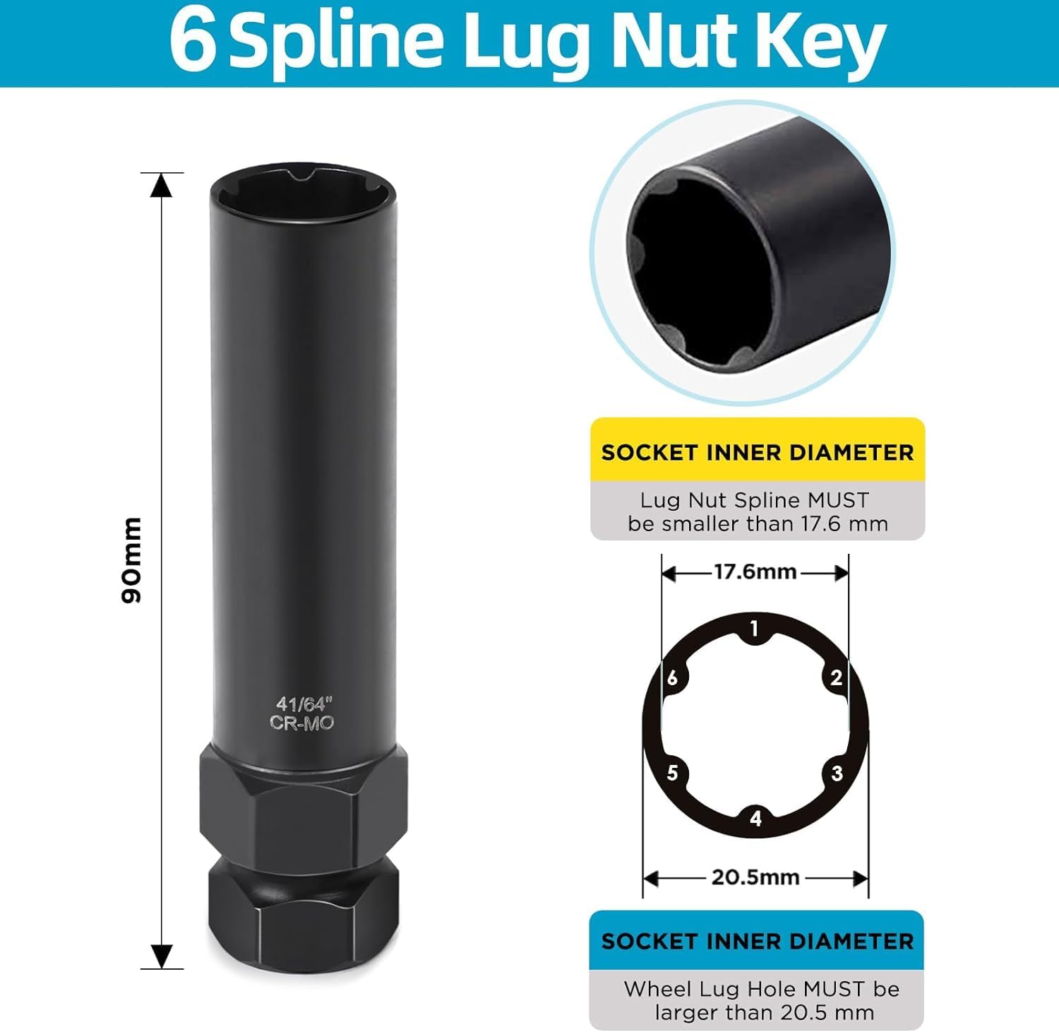 IONPSHG 2 Piece 6 Spline & 7 Spline Tuner Socket Key Tool Lug Nuts Replacement Socket Wheel Lock Replacement Aftermarket Wheels Works with 17Mm and 19Mm (3/4) Hex Sockets (Thin Wall 20.5Mm Diameter) image number 1