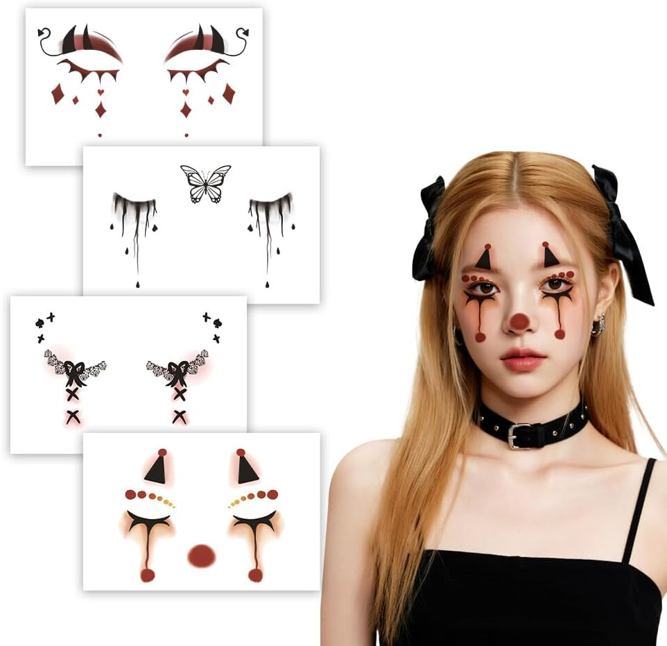 Halloween Eyeshadow Sticker for Women Gothic Face Lace Bow Butterfly Temporary Tattoos for Halloween Costumes Masquerade Cosplay Party 4PCS Makeup Decal Stickers image number 4