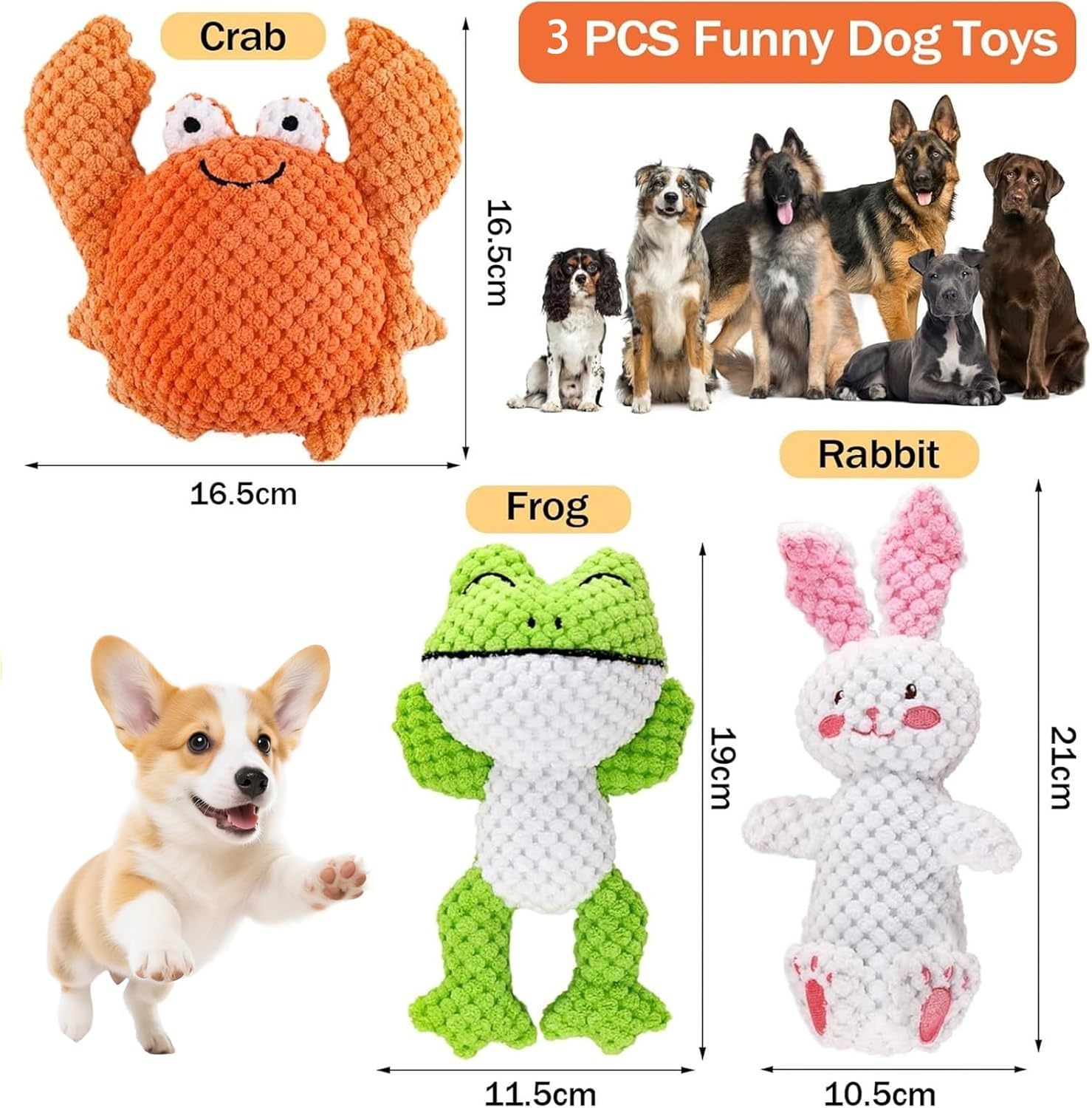 3Pcs Interactive Tough Plush Dog Toy with Squeaker - Durable Chew Toy for All-Size Dogs - Great for Playtime, Training & Mental Stimulation image number 3