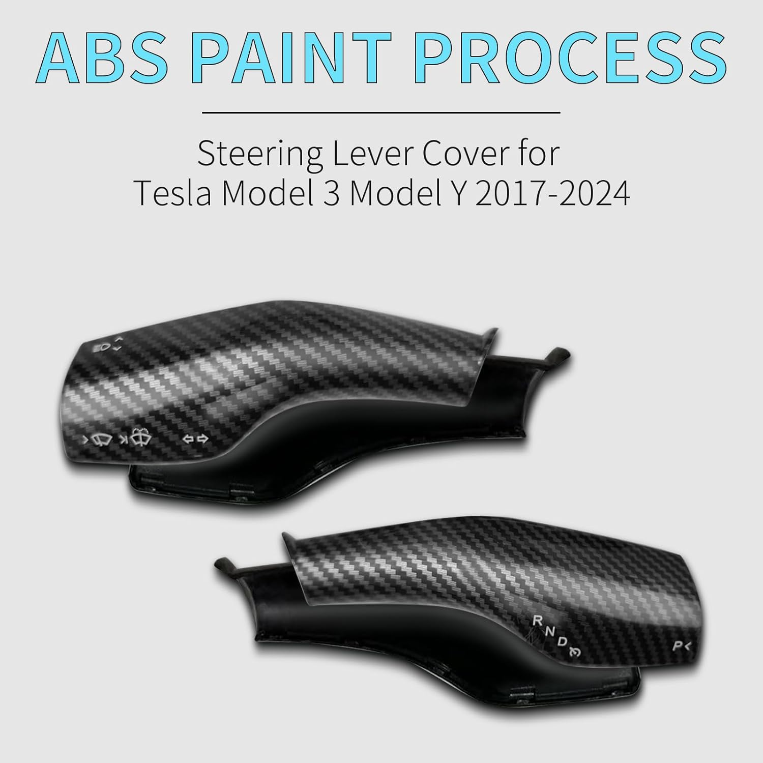 Femibon Steering Lever Cover for Tesla Model 3 Model Y 2017-2024, Carbon Fiber Pattern Car Gear Shift Cover, Steering Wheel Cover Tesla Model 3 Model Y 2024 Accessories(Glossy Carbon Fiber Pattern) - Matt image number 4