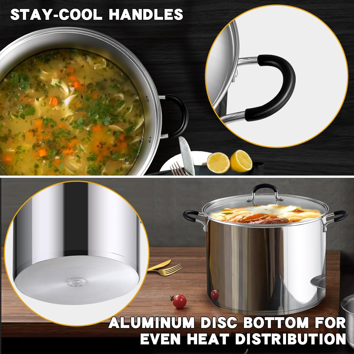 Cook N Home Stockpot Sauce Pot Induction Pot with Lid Professional Stainless Steel 12 Quart, Dishwasher Safe with Stay-Cool Handles, Silver image number 1