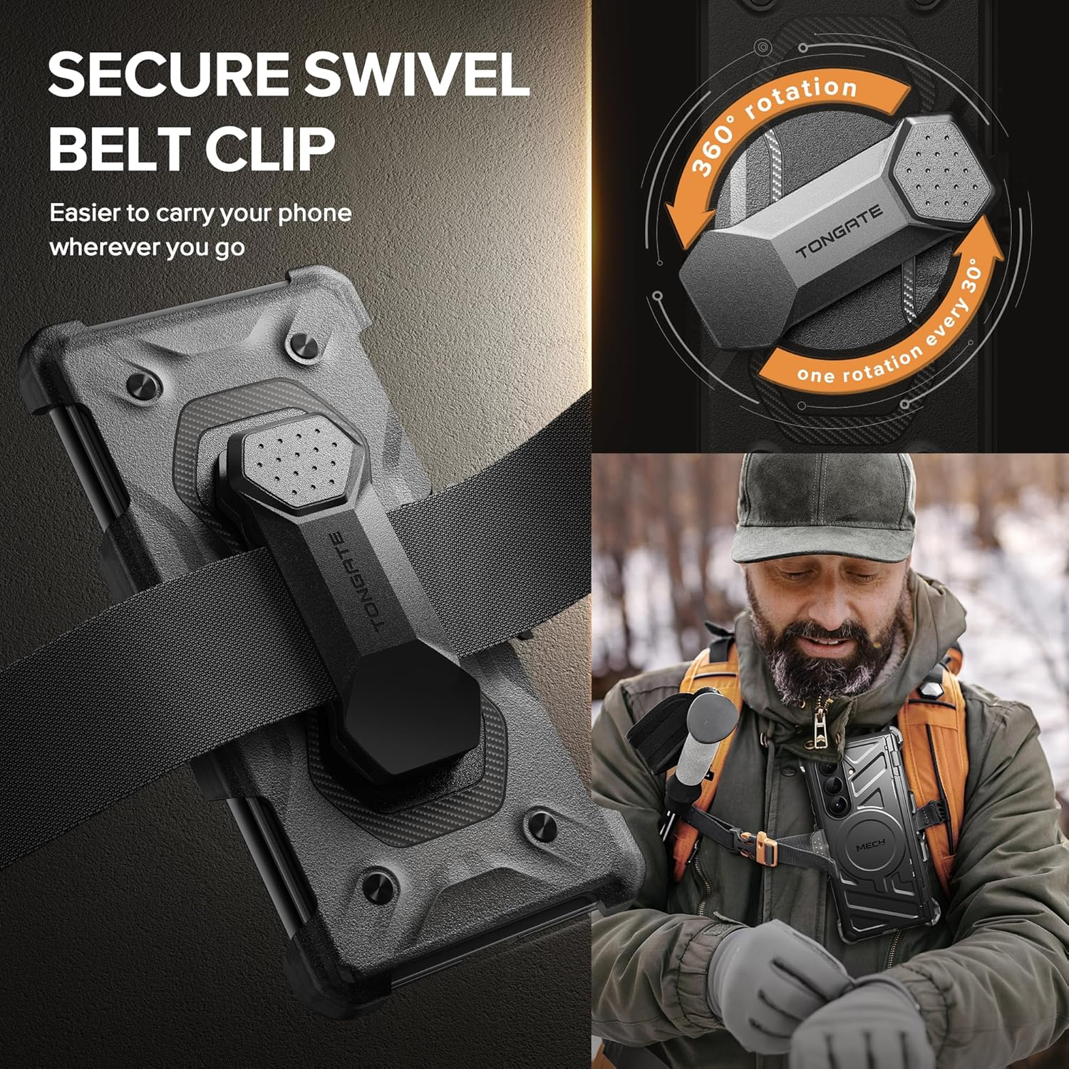 TONGATE for Galaxy Z Fold 7 Case with Privacy Screen Protector, [Compatible with Magsafe][Anti Spy] Shockproof Phone Case, Built-In Stand & Belt Clip & Hinge Cover for Samsung Z Fold 7 2025 8", Black image number 5