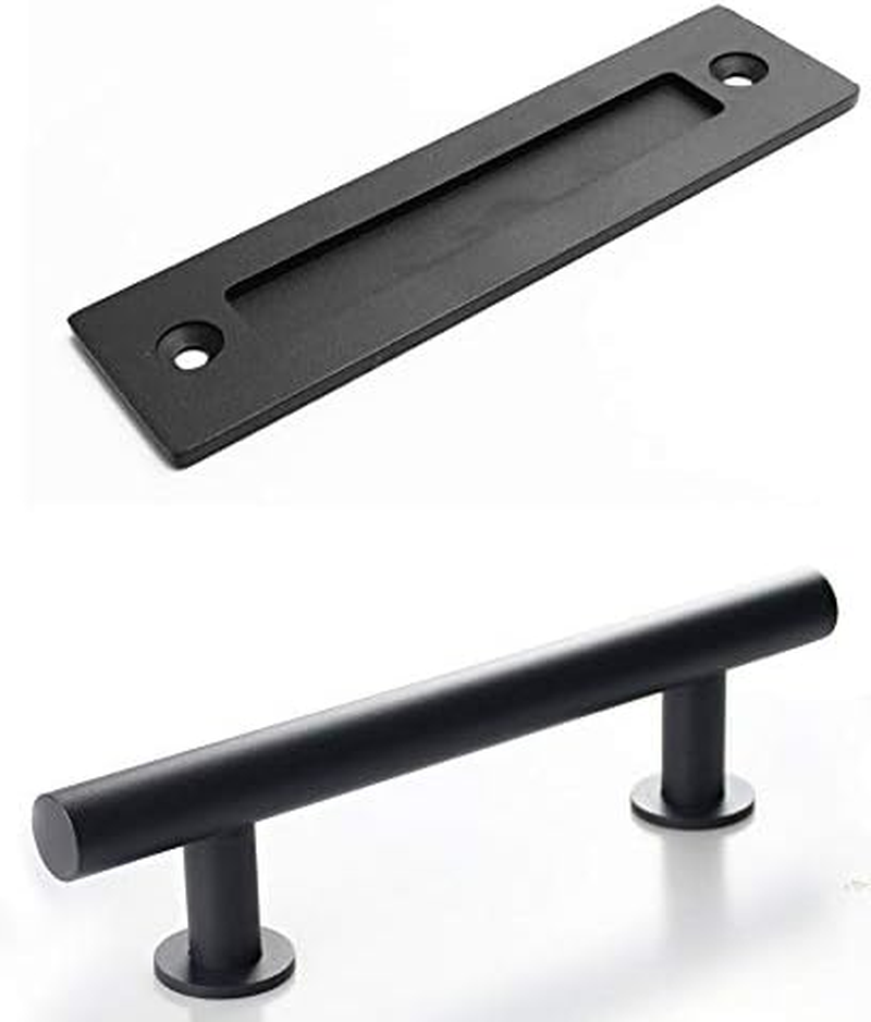 ZONADA Solid Stainless Steel Door Handle, 28Cm round Sliding Barn Door Handle, Pull and Flush Set Single round Handle Hardware -Black image number 4