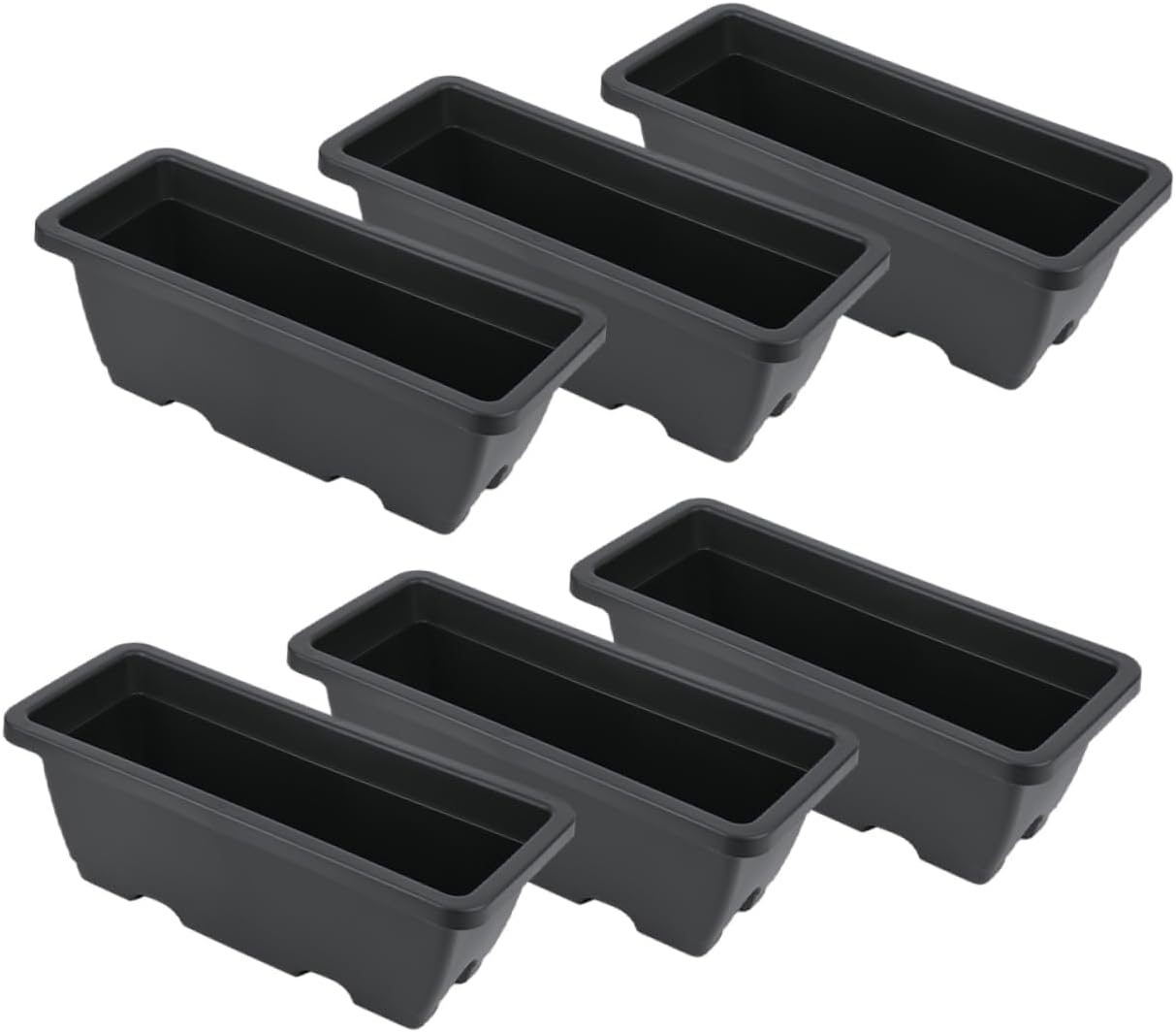 MERRYHAPY 6Pcs Rectangular Plastic Planters Drainage Trays Medium Balcony Flower Pots Outdoor Vegetable Growing Containers Gardening Supplies image number 5