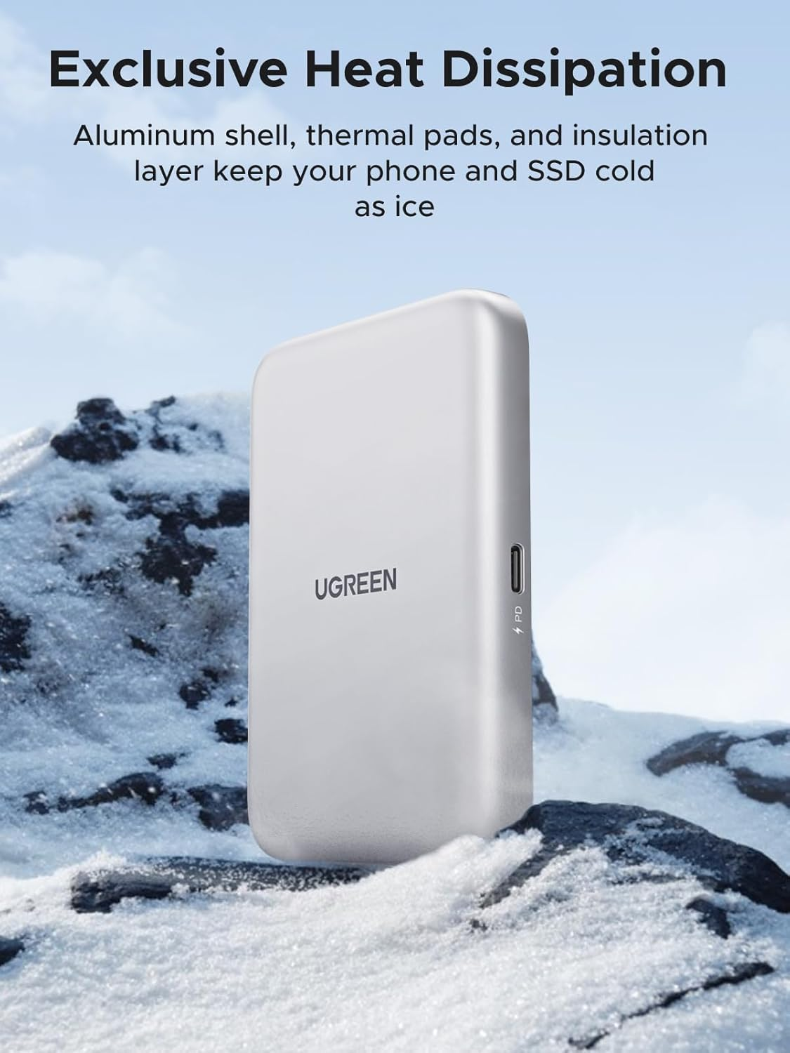 UGREEN Magnetic M.2 Nvme SSD Enclosure with Magsafe for Iphone 16 15 Pro Max, External SSD Case with PD100W 10Gbps USB C to NVME Adapter, Supports M and B&M Keys and Size 2230/2242 /2260/2280 Ssds image number 3