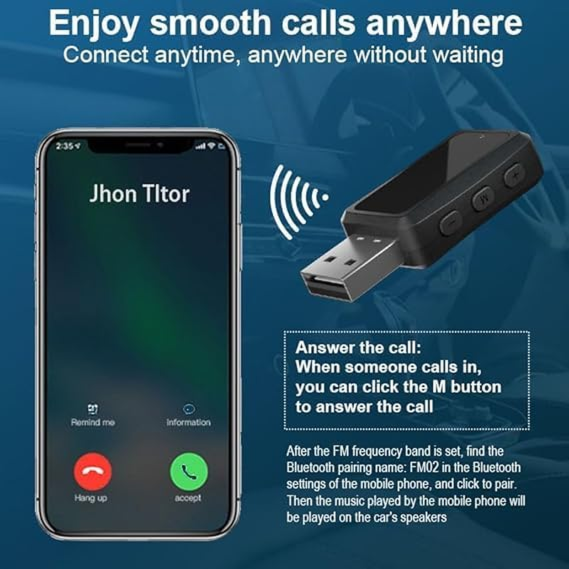 Car Bluetooth 5.3 Transmitter Receiver Handsfree Mini USB Power Car Kit Car Stereo Wireless Audio Adapter for Car Fm Radio image number 3