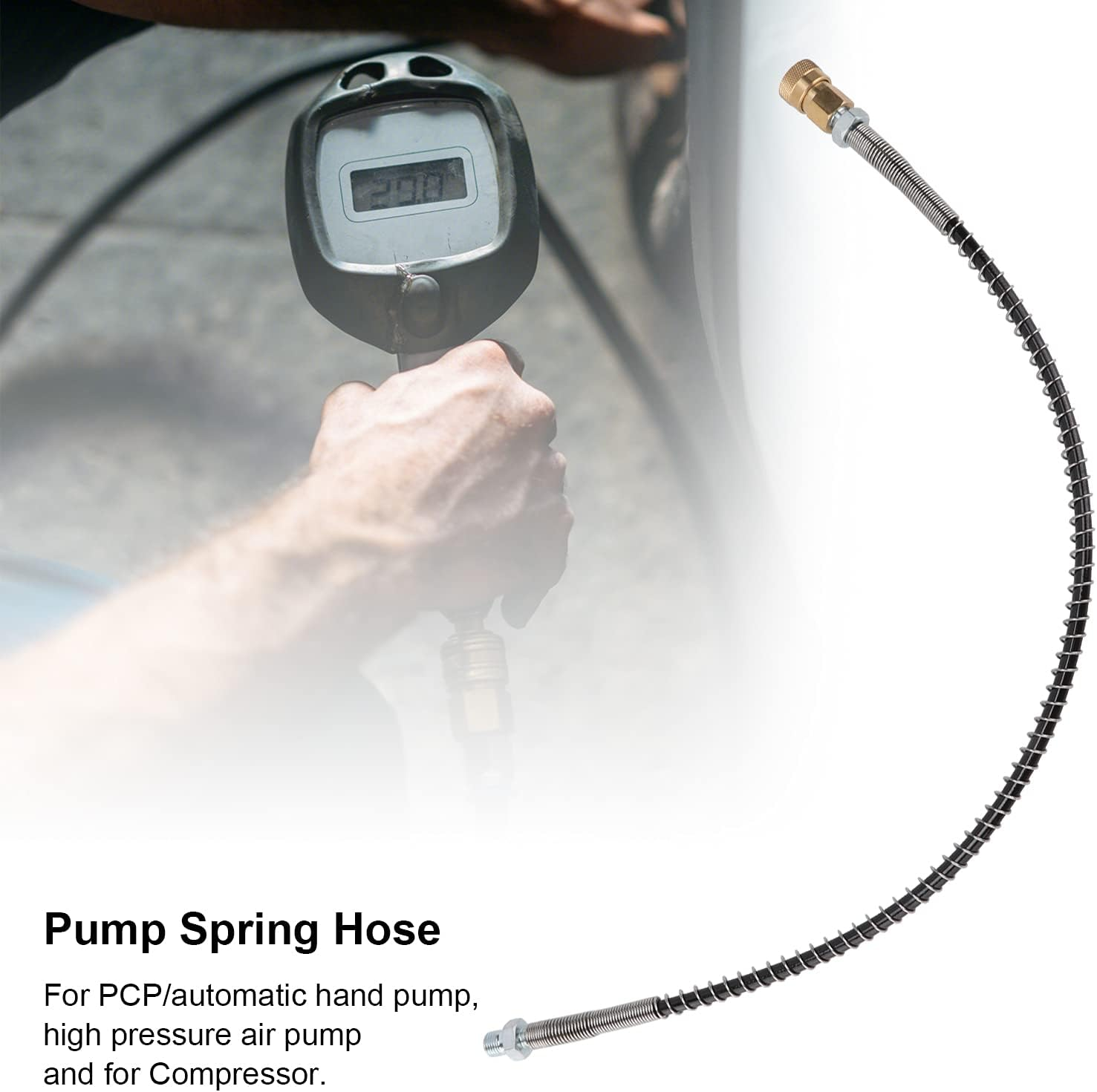 Changor Stainless Steel High Pressure Hose, Stainless Steel and Spring Construction High Pressure Resistant Flexible Lightweight, High Pressure Hose, for PCP Hand Pumps, Air Pumps, image number 5