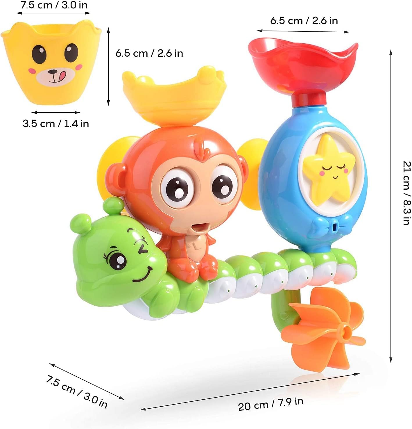 ATEKA Bath Toys for Toddlers Age 1 2 3 Year Old Girl Boy, Preschool New Born Baby Bathtub Water Toys, Durable Interactive Multicolored Toy, Lovely Monkey Caterpillar, 2 Strong Suction Cups image number 3