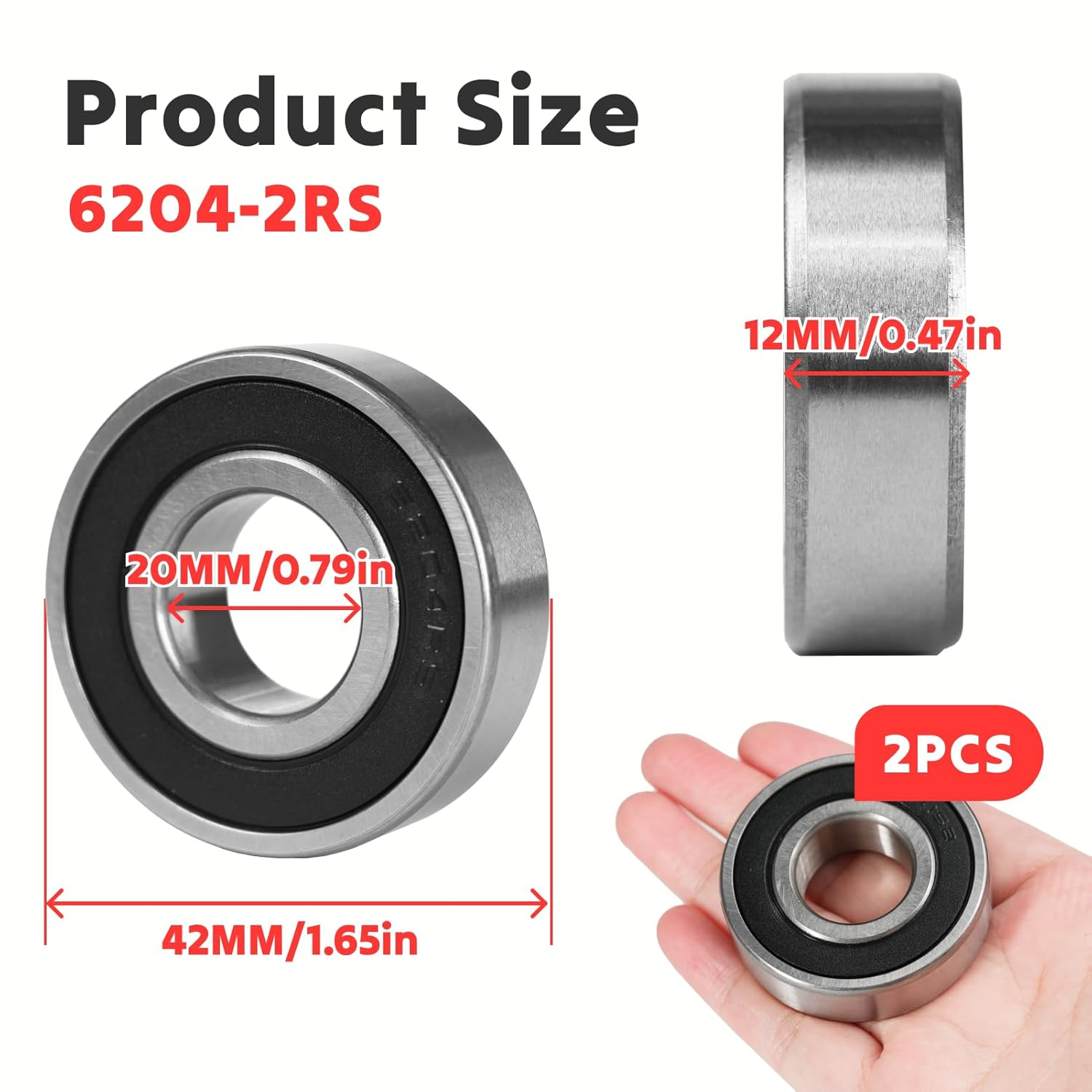 6204-2RS Deep Groove Ball Bearings 20X47X14Mm Double Sealed Chromium Steel 2Pcs &ndash; High Load, Low Friction, Industrial & Motor Use image number 3