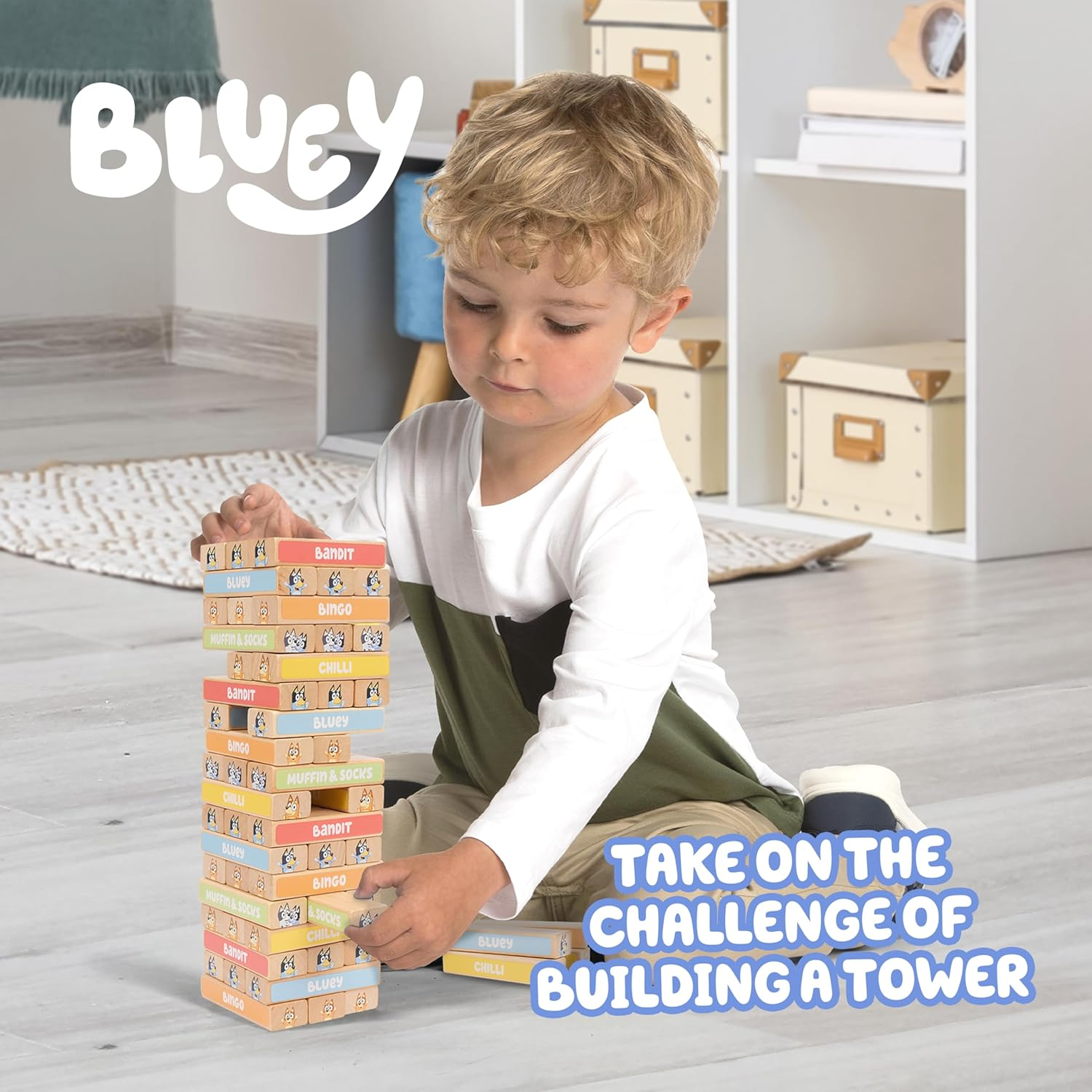 Bluey Wooden Tumbling Tower 54-Piece Activity Toy Playset image number 2