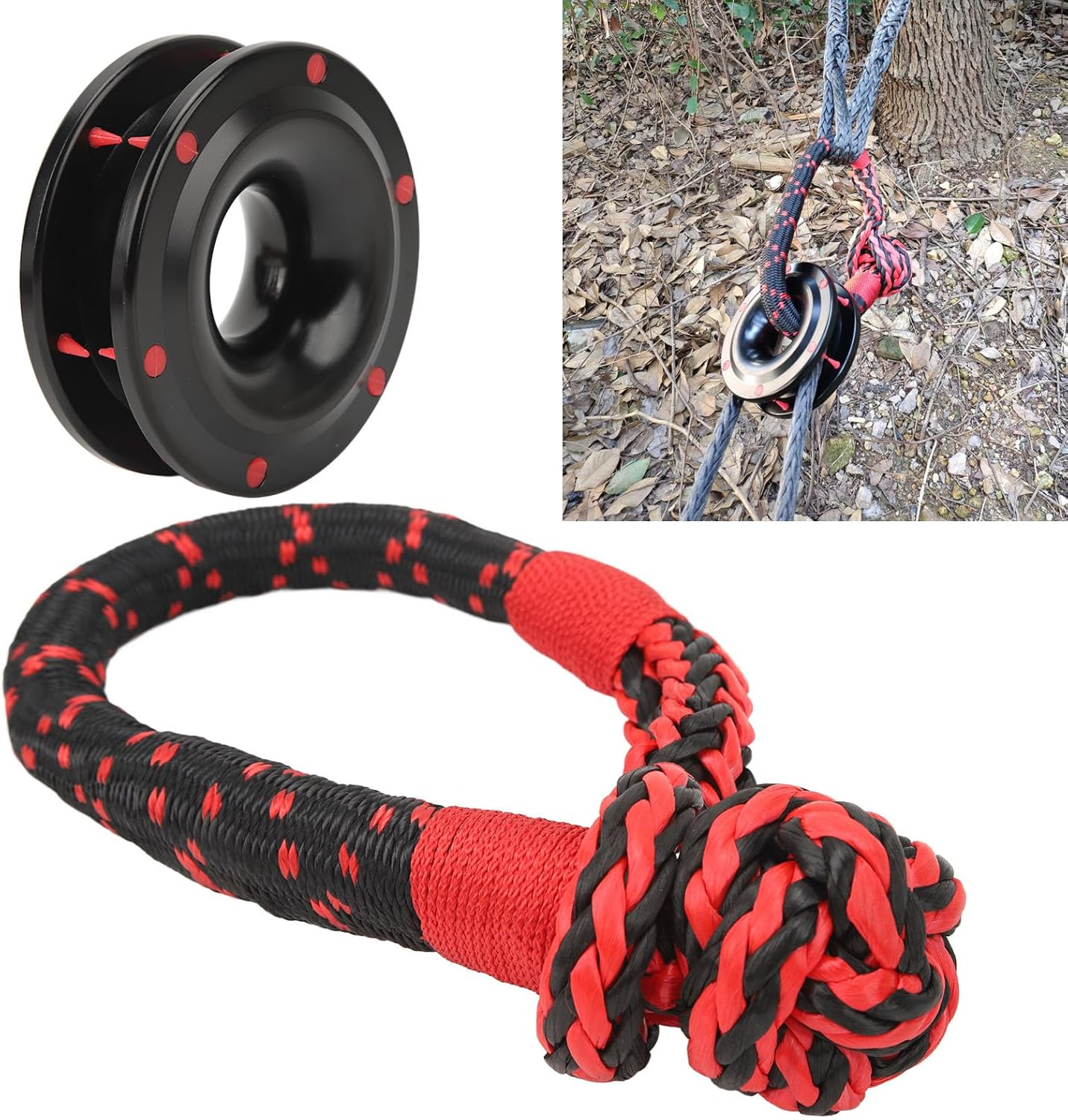 Soft Shackle Recovery Ring Kit - 22000Lbs Winch Rope and Snatch Ring, Rope Retention Pulley Combo for off Road ATV UTV Truck image number 6