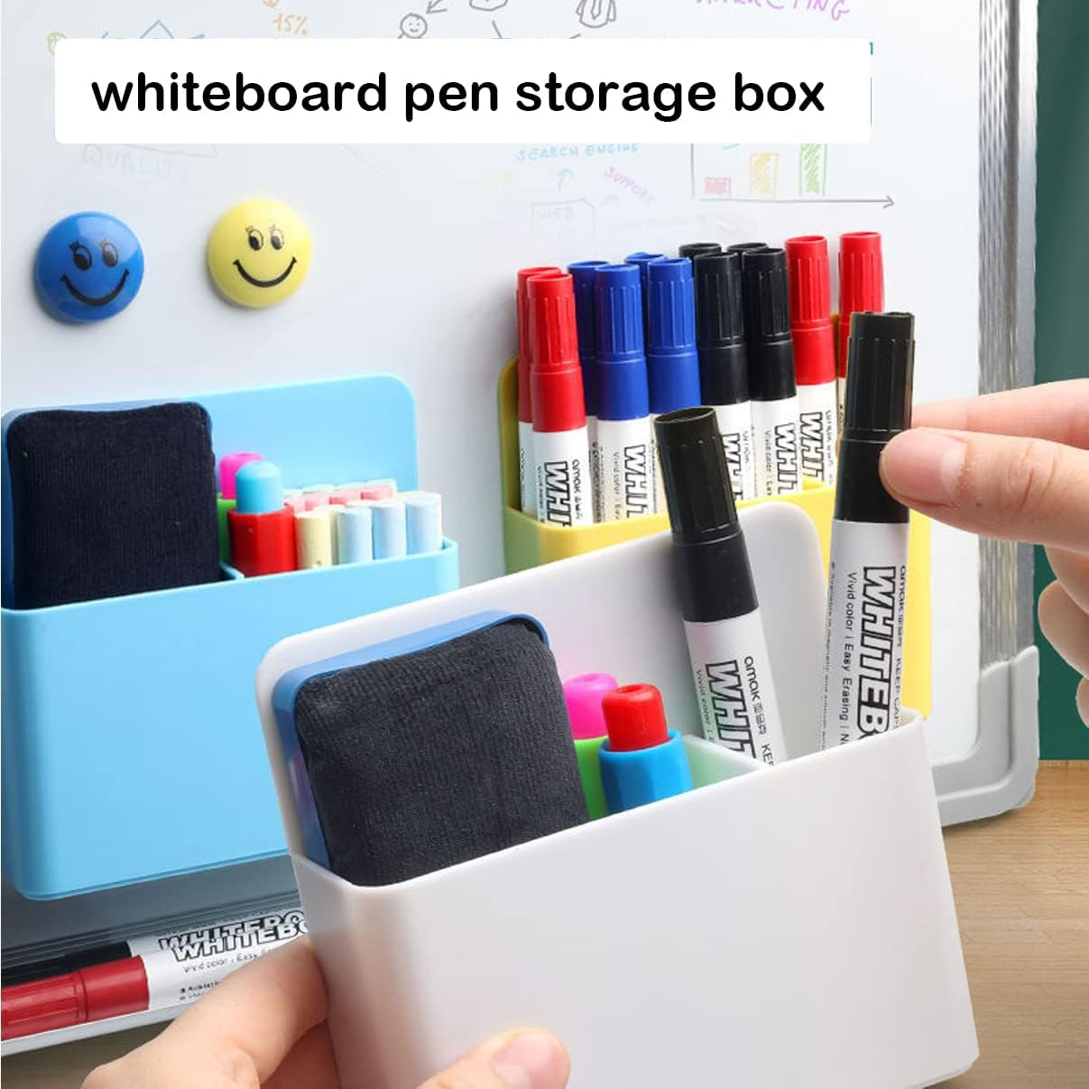2 Pcs Magnetic Dry Erase Marker Holder, Pen and Eraser Holder for Whiteboard, Magnet Pencil Cup Storage Organizer for Fridge, Locker and Metal Cabinets image number 3