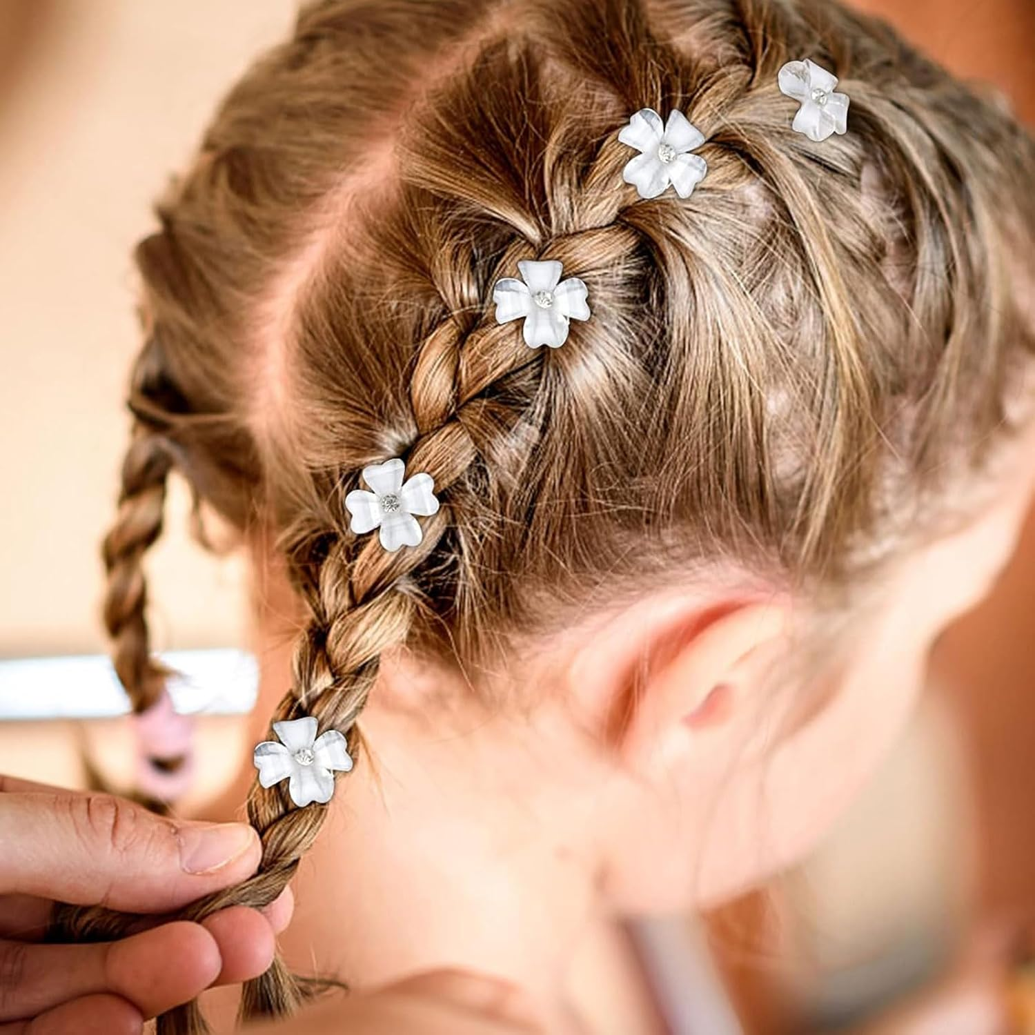 Mezrkuwr 10Pcs Mini White Flower Rhinestone Hair Clips Small Decorative Hair Clips Wedding Hair Clips Bridal Hair Accessories image number 1