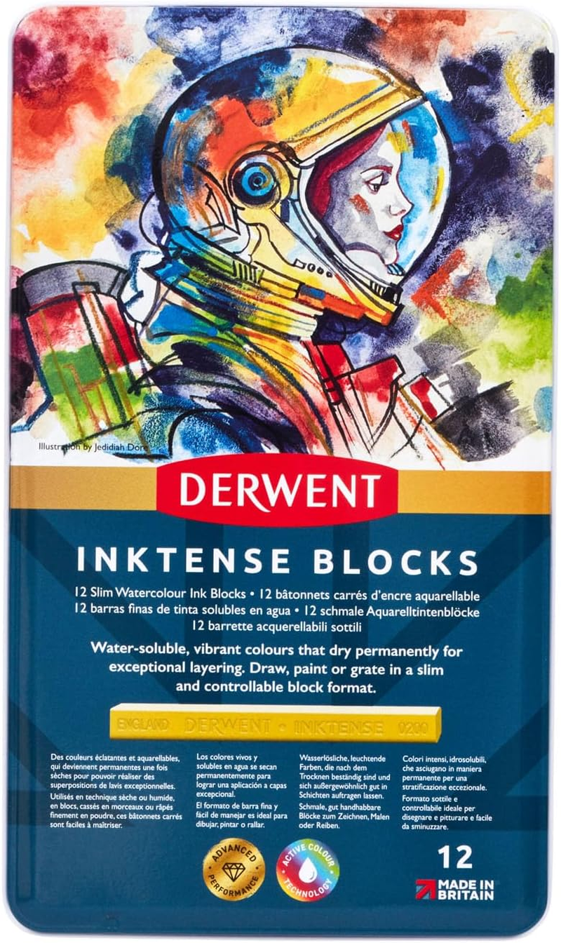 Derwent Inktense Blocks 12 Tin, Set of 12 Water-Colours, 8Mm Block, Water-Soluble, Ideal for Drawing, Colouring, Crafts & Painting on Paper & Fabric, Professional Quality (2300442) image number 5