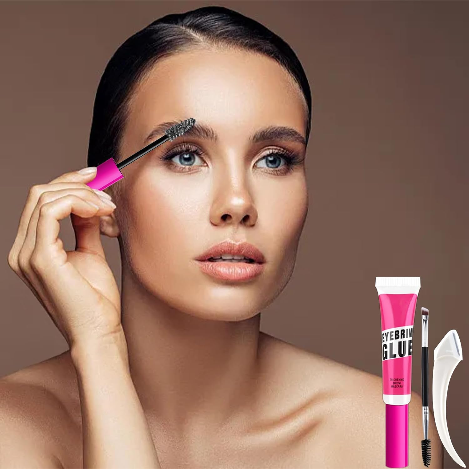 Erinde 2PC Clear Eye Brow Glue Kit, Professional Makeup Extreme Hold Eyebrow Gel, Waterproof Longwear Creates Natural Fluffy Feathered Look, with 1 Brow Razor & 1 Brush #01 image number 2