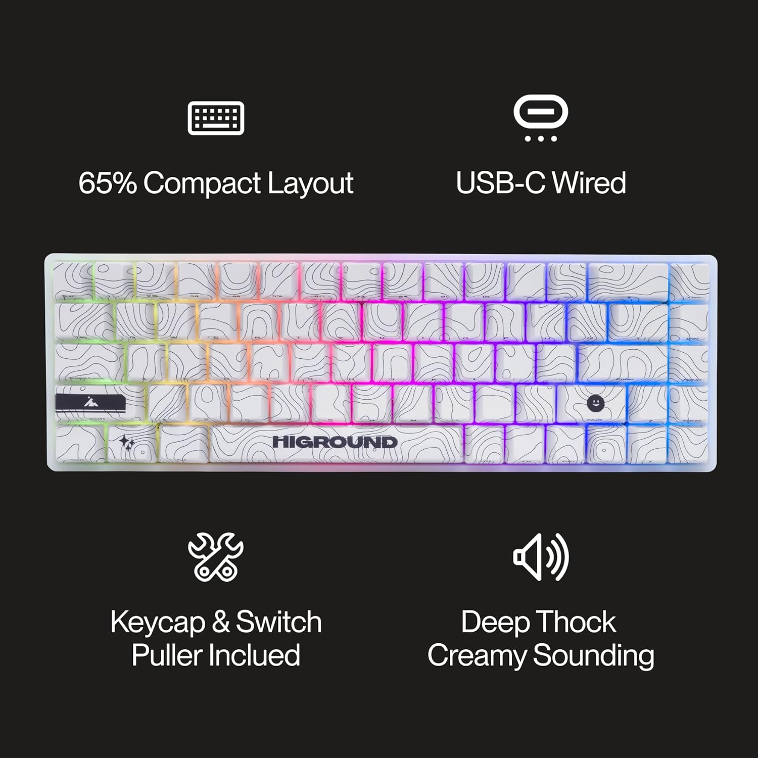 Higround Trailhead 65% Mechanical USB Wired Gaming Keyboard, TTC Linear Custom Switches, Programable RGB, Hot-Swappable, Deep Thock Creamy Sounding PC Keyboard, Pre-Lubed (SNOWSTONE) image number 5