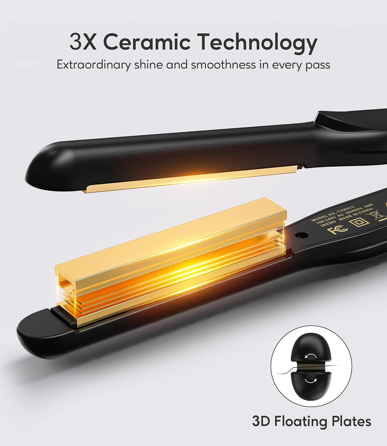 Terviiix Small Flat Irons for Short Hair, Pencil Flat Iron Hair Straightener for Edges, Mini Flat Iron for Pixie Cut & Touch Ups, Hair Straightener and Curler 2 in 1, Dual Voltage, 1/2", Black Gold image number 3