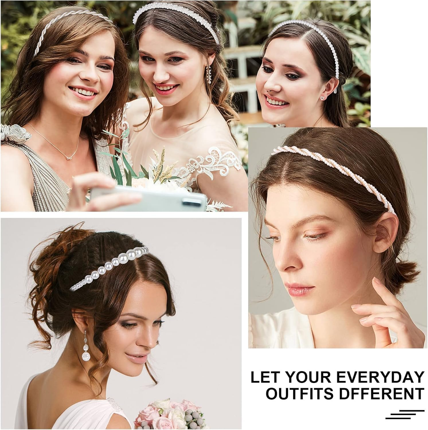 4 Pack Pearls Fashion Headbands Artificial Pearl Rhinestones Hairbands,Bridal Hair Hoop Party Wedding Hair Accessories for Women Girls image number 4
