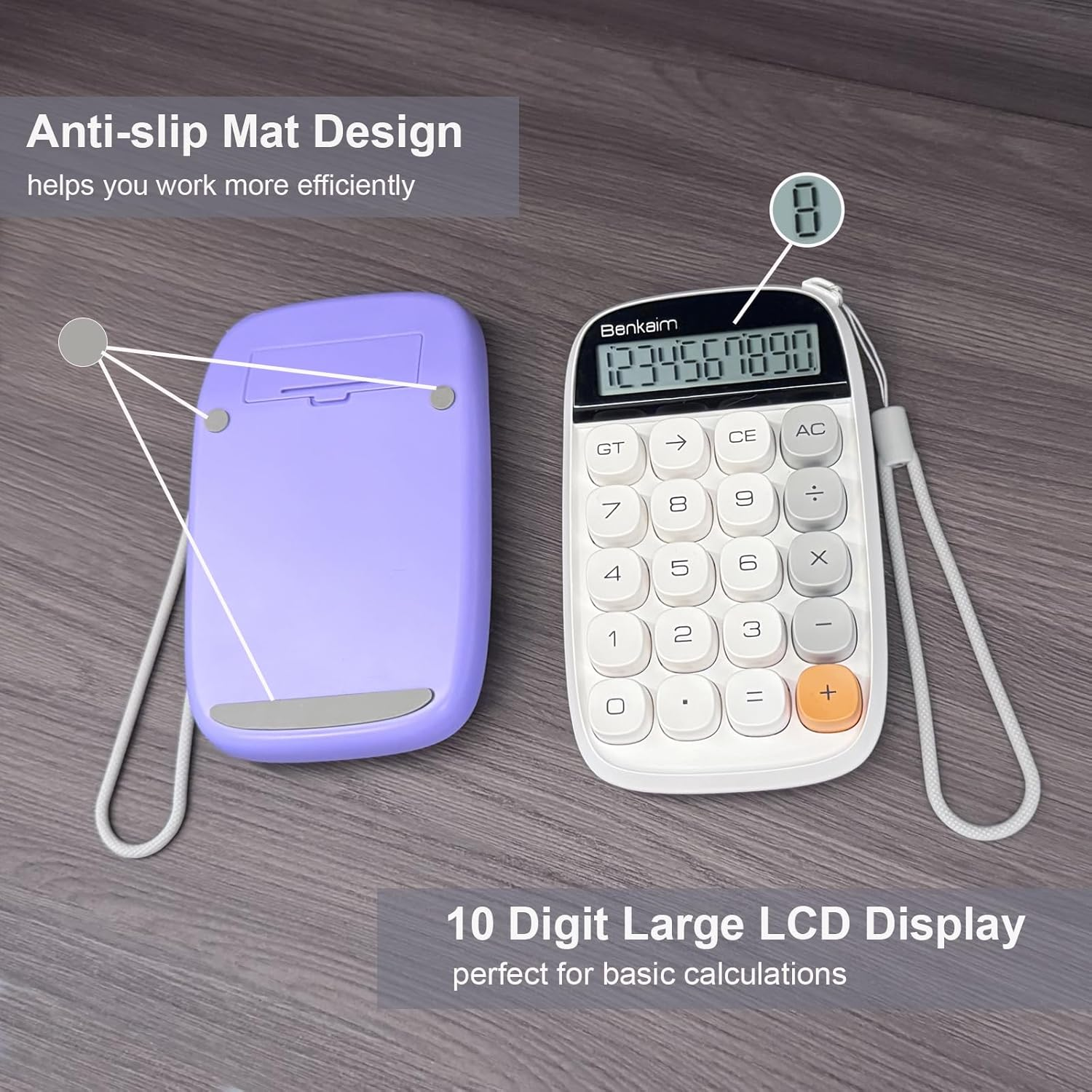 Benkaim Desktop Calculator - Standard 10 Digit LCD Display, Big Buttons - Cute Office Supplies for School, Business (Beige)