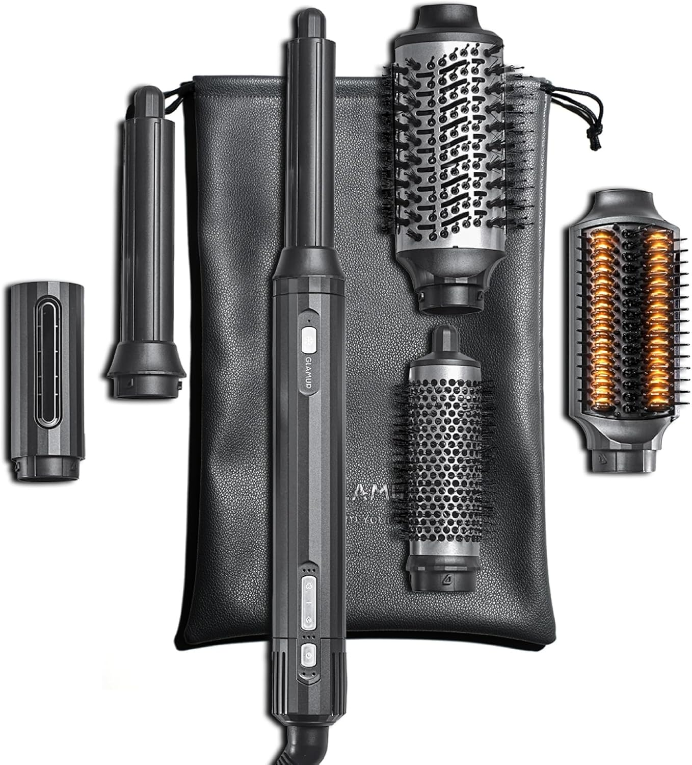 GLAMUP Upgraded 6 in 1 Hot Air Styler-Heat Straightener Brush, Auto Wrap Curler Fusionstyler Pro, High-Speed Motor Hair Dryer,Versatile,Negative Ionic, No Heat Damage, Magic Styler Gift Set