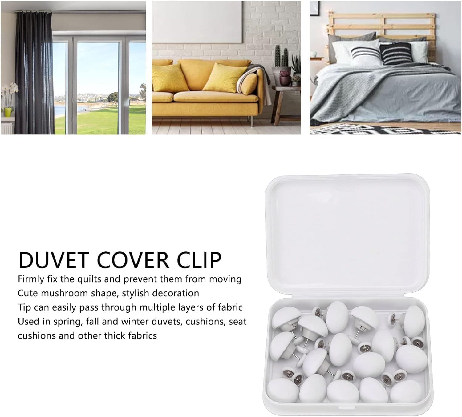 16 Pcs Duvet Clips, Duvet Pins &ndash; Reusable Fixing Buckles for Securing Bed Sheets, Duvet Covers, Cushions, and Curtains, Comes with Box（ White）