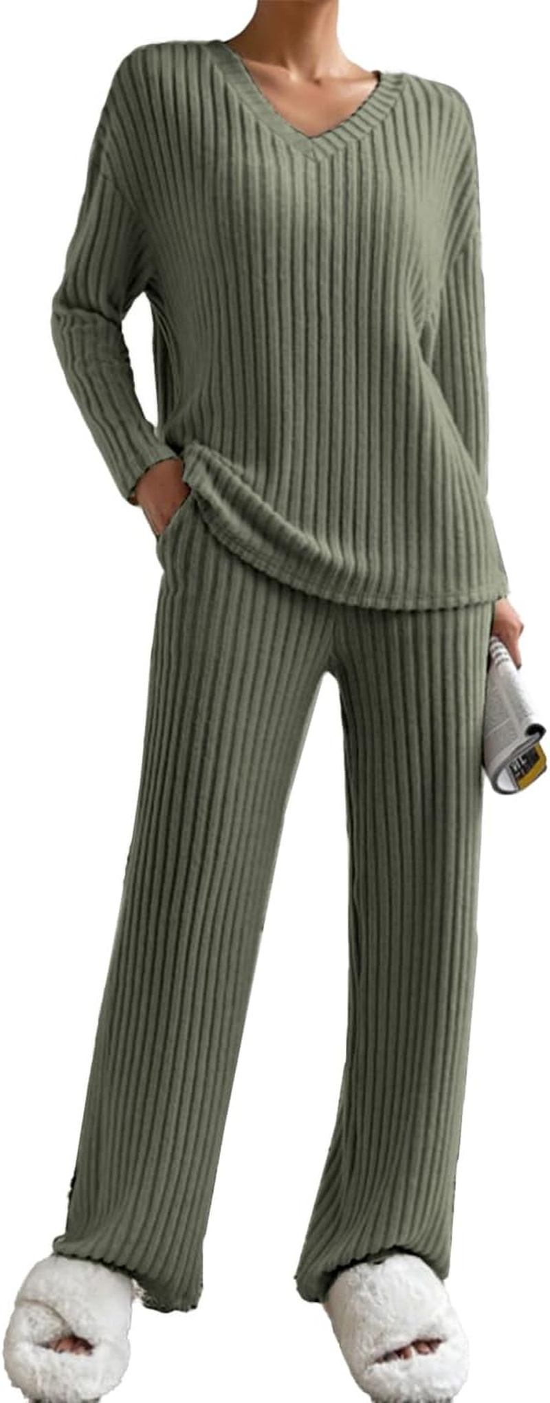 Women Suit 2 Pieces Tracksuit Long Sleeve V Neck Jersey Comfortable Straight Pants Casual Suit Fall Winter