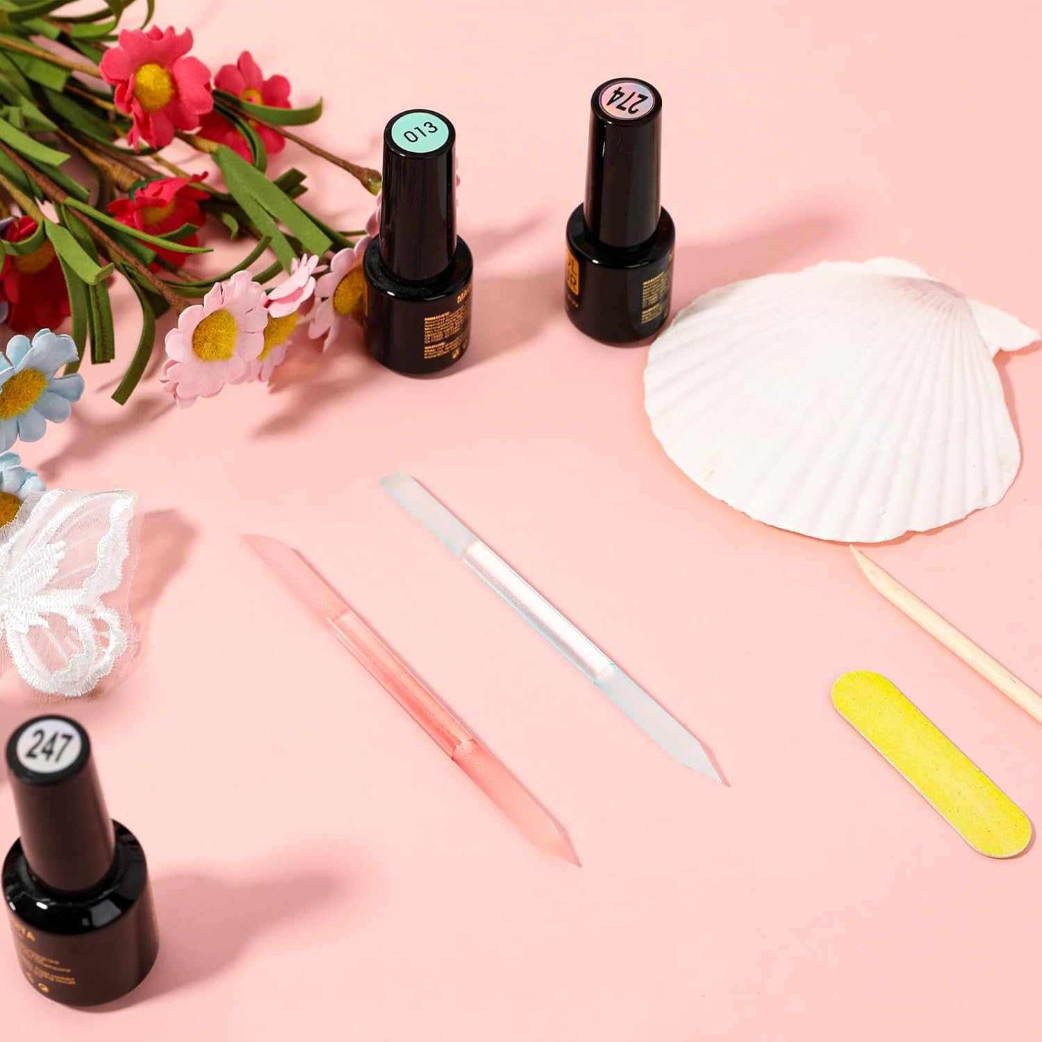 Pack of 2 round Nail File Glass Cuticle Pusher Cuticle Remover Tool Double-Sided Cuticle Trimmer Professional Manicure Stick (Blue, Pink) image number 3