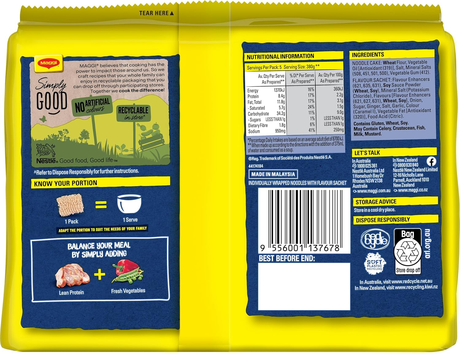 MAGGI 2 Minute Oriental Flavour Noodles 30 Pack, (6X5 Pack) image number 1