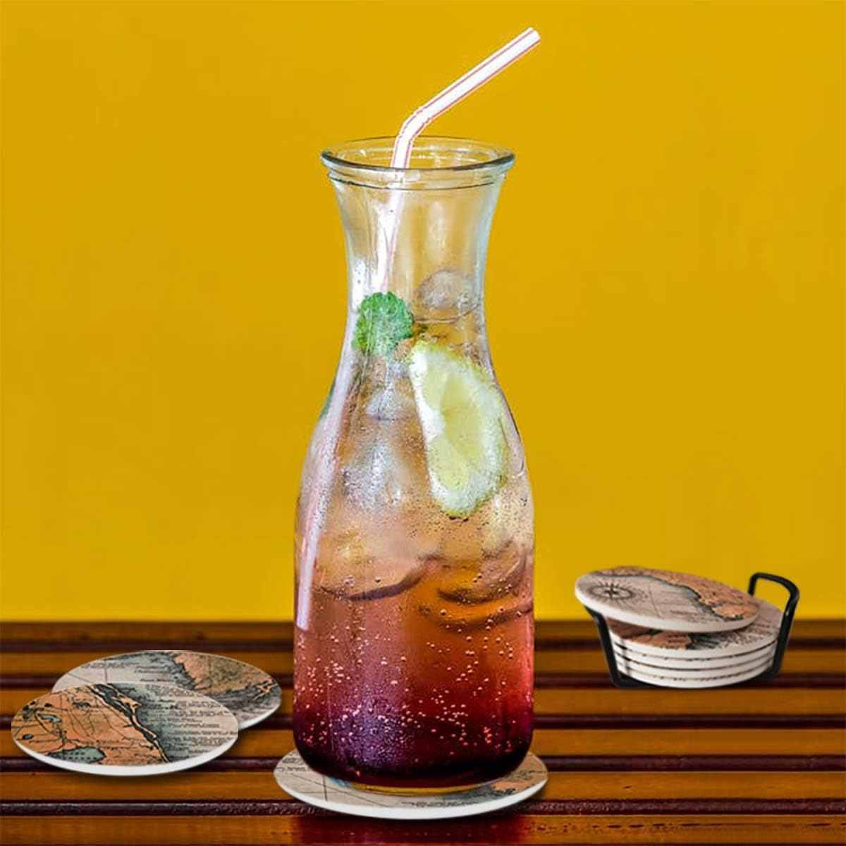 Darate Absorbent Coasters with Holder Set of 8, Coasters for Drinks, Unique Housewarming Gift, 4 Inch round Coaster for Bedroom, Home, Office, Bar, Dining Room, Living Room, Kitchen (Nautical Chart) image number 4