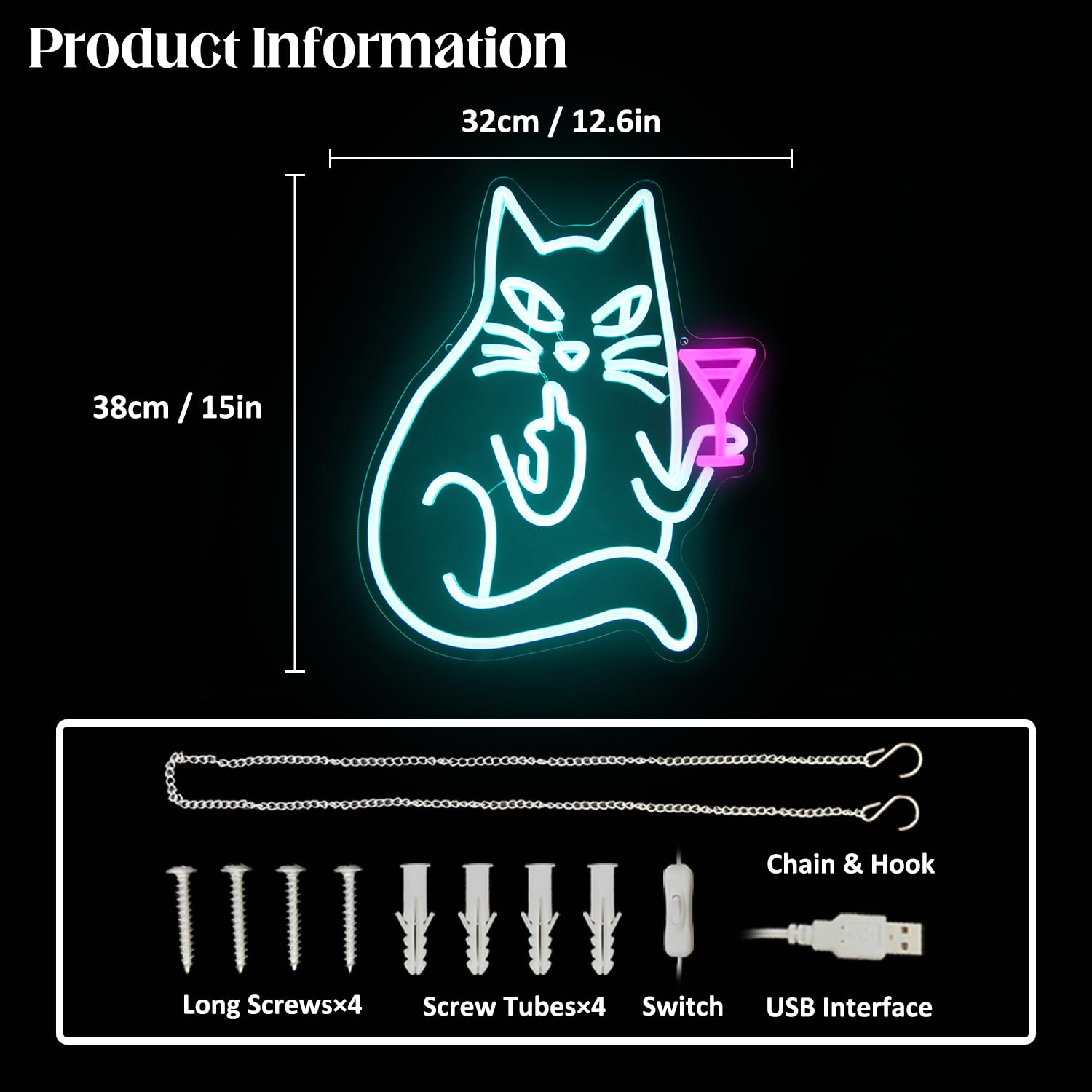 CKTBLEY Cat Drink Wine Neon Sign Funny Animal Bar Neon Signs for Wall Decor Cool Cat Neon Light Blue Pink Acrylic LED Neon Lights Signs for Bedroom Bar Man Cave Game Room Party Decor