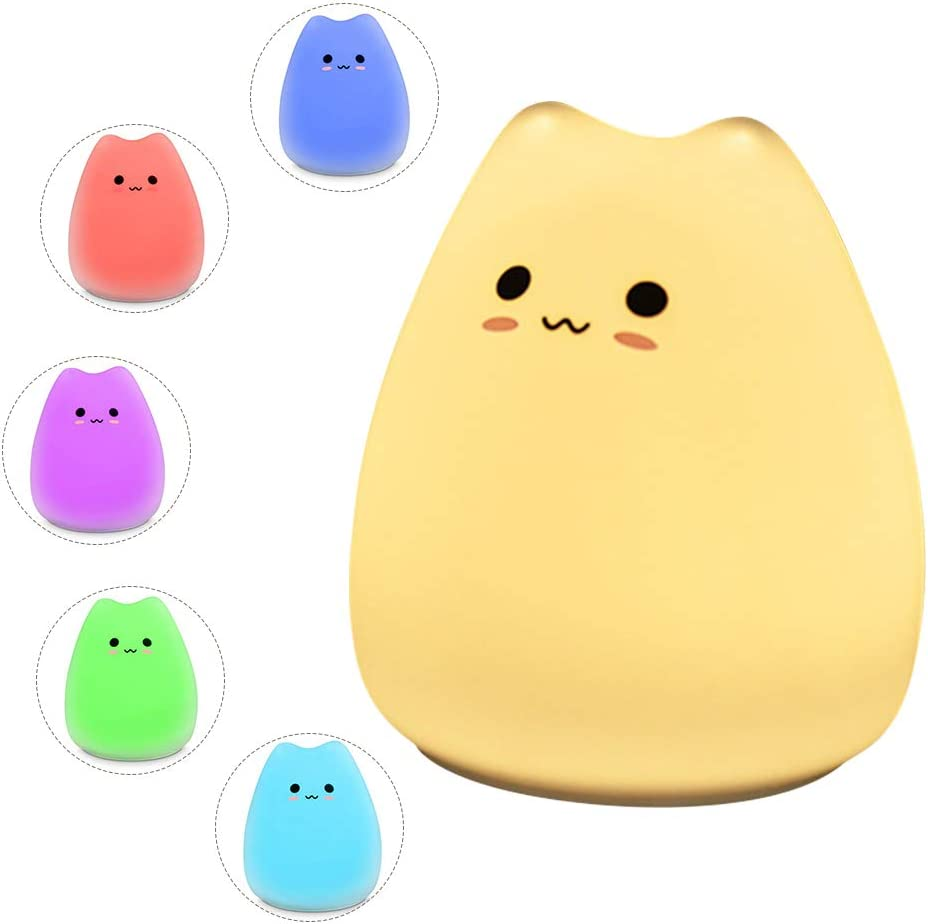 Cat Night Lamp Cute Night Light for Kids Baby Soft Silicone Bedside Lamp 7 Colors Nursery Light (2)
