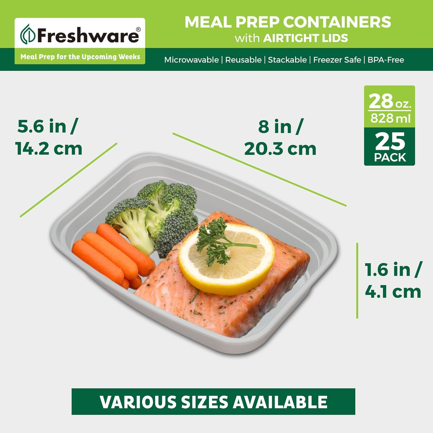 Freshware Meal Prep Containers [25 Pack] 1 Compartment Food Storage Containers with Lids, Bento Box, BPA Free, Stackable, Microwave/Dishwasher/Freezer Safe (28 Oz) image number 4