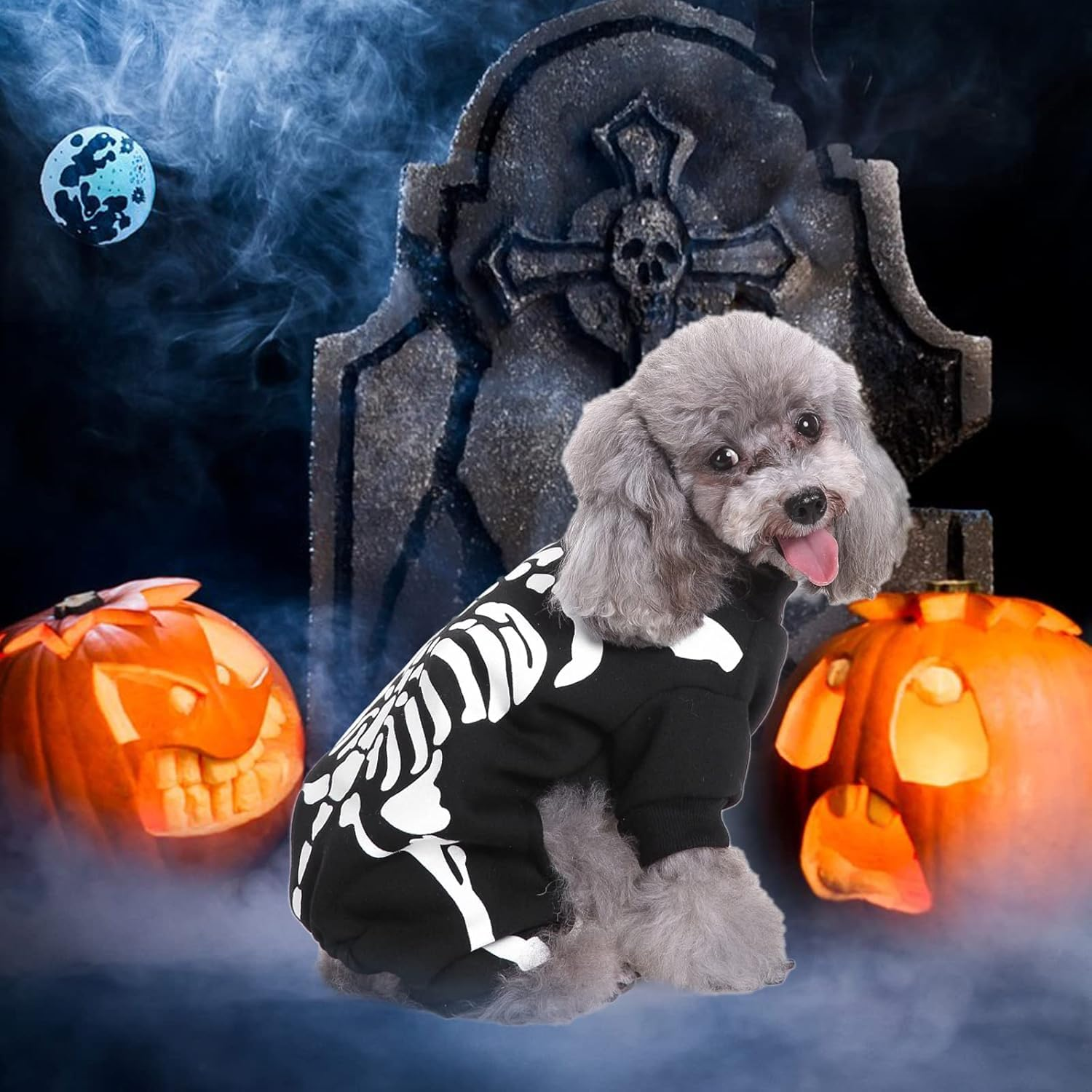 Skeleton Halloween Costumes Dog Skeleton Costumes, Halloween Costumes for Small Medium Dogs, Pet Skeleton Costume for Halloween Christmas Photo Props Accessories (Black, M) image number 2