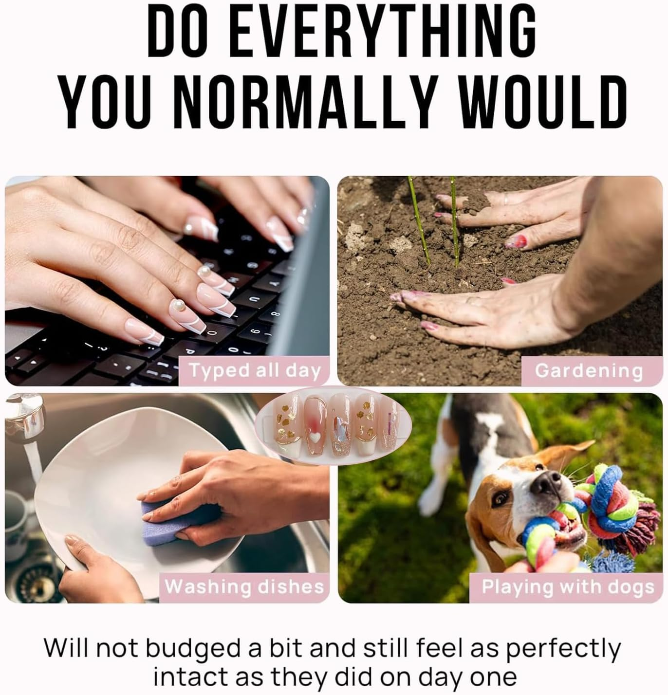 JOWILIN Press on Nails Set, 10 Pcs French Tip Exquisite Handmade Fake Nails with Ultra-Adhesive Jelly Glue and Nails Kit, Long-Lasting over Two Week, Reusable False Nails for Women, Girls (Pink)