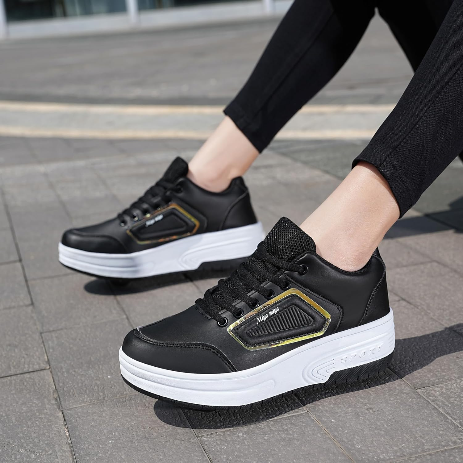 GIMKOUNN Roller Shoes Boys Girls Roller Skate Shoes Sneakers with Wheels for Kids Women Wheeled Footwear Retractable Breatheable Shoes Beginner Exercise Skates Birthday Gifts Christmas image number 3