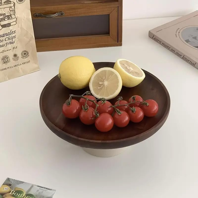 AIMALL Vintage Japanese Style Acacia Wood Cake Tray - Elegant High-Foot Dessert Plate for Home and Dessert Table Display image number 1