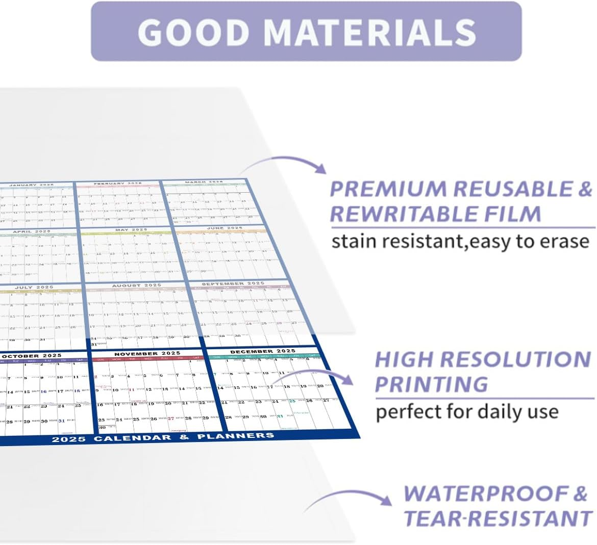 Weforu Dry Erase Calendar, 2025 Yearly Wall Calendar & Planner,35X23 Inch Reusable Laminated Task Organizer, Great for Office Classroom Home image number 4