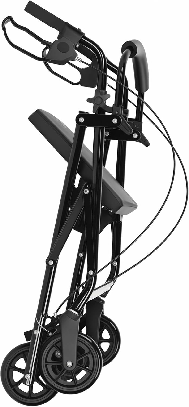 Rollator Walker, Lightweight 4-Wheel Foldable Mobility Aid with Brakes and Seat Basket, Large 6-Inch Wheels, Adjustable Height Rolling Walker Compact Mobility Device Supports up to 136Kg, Black image number 3