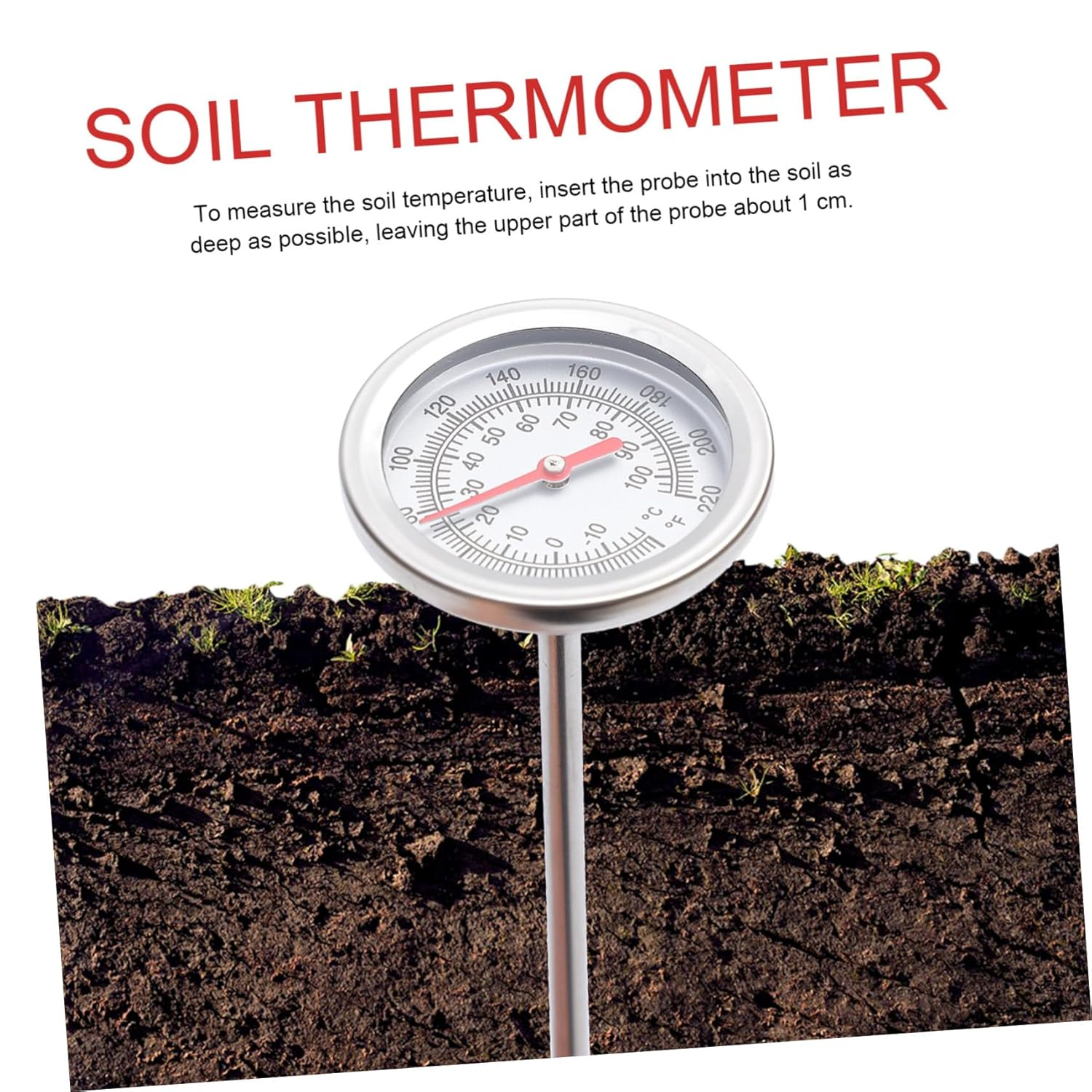 STAHAD Stainless Steel Soil Thermometer Long Probe 50Cm Compost Temperature Sensor for Gardening and Backyard 10 to 100&deg;C/0 to 220&deg;F Temperature Measuring Tool image number 2